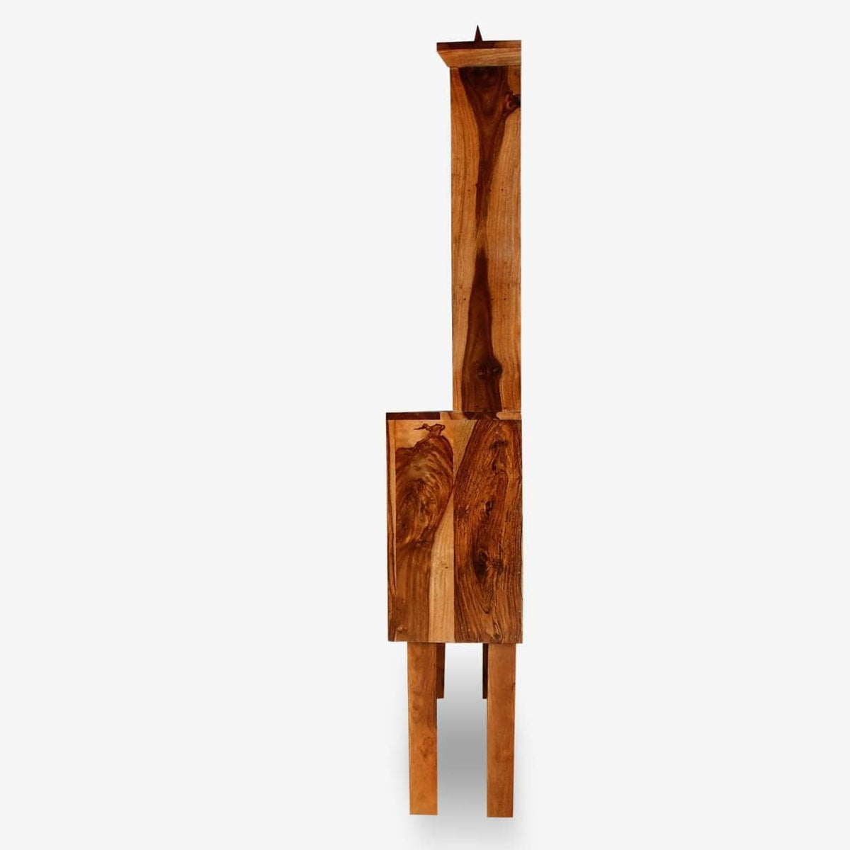 Finish D3 Solid Sheesham Wood Home Temple in teak finish - carved dome detail