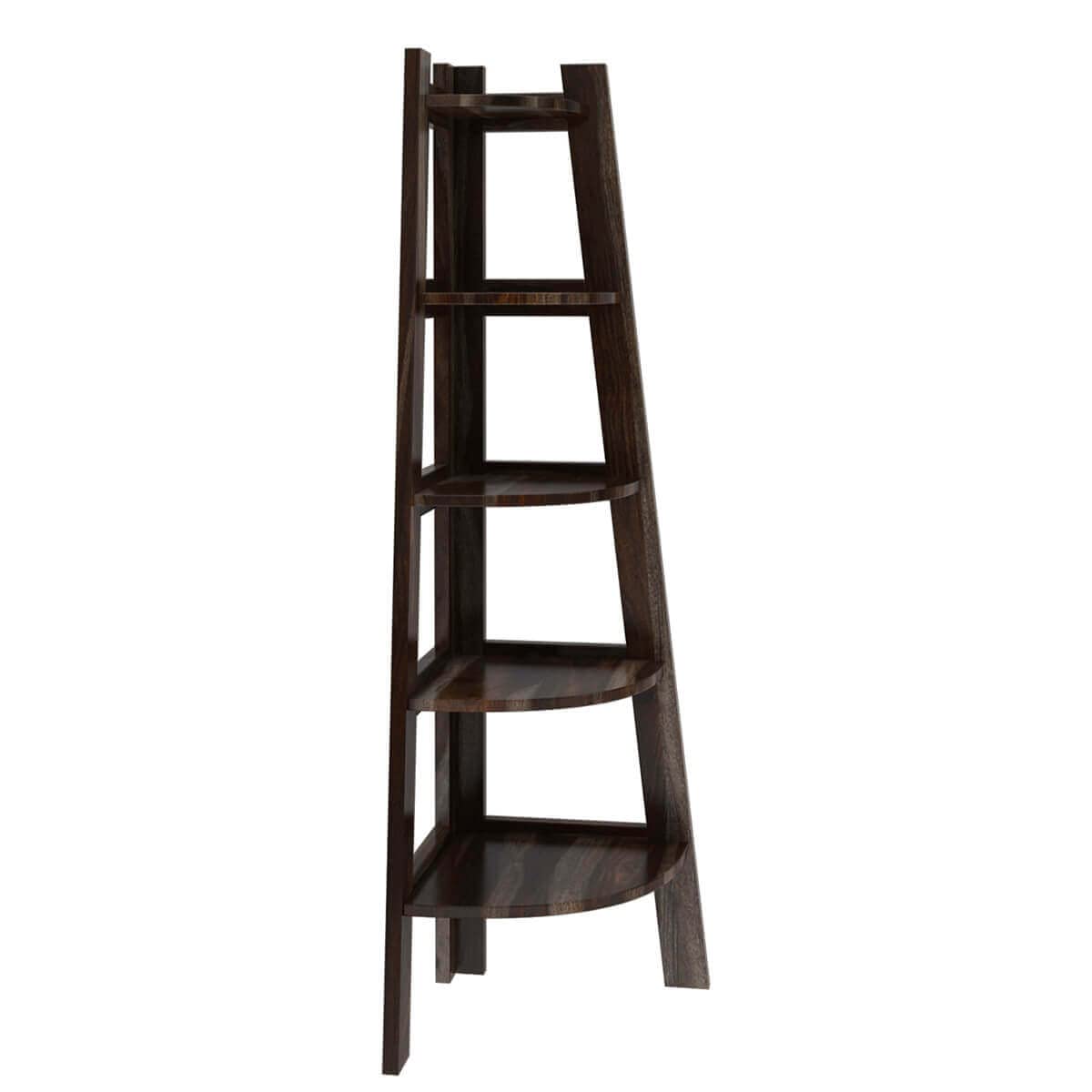 Black Solid Sheesham Wood Corner Stand in walnut finish - close-up of the walnut finish and wood grain