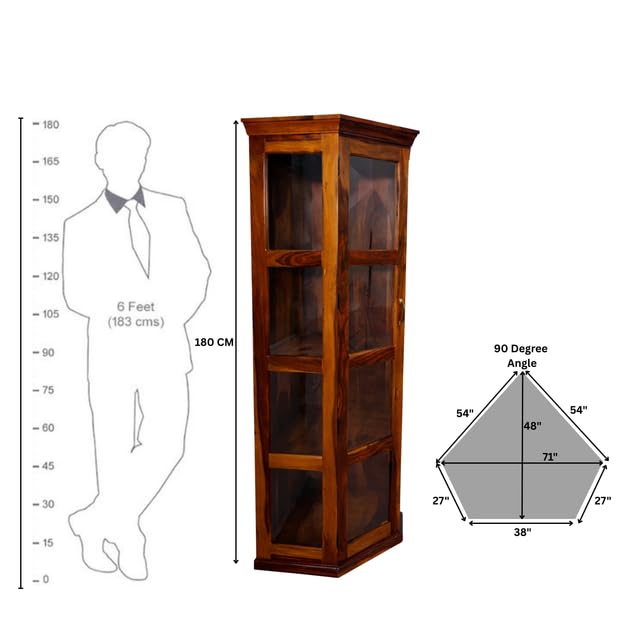 Astro Book Shelf Solid Sheesham Wood Crockery Cabinet in natural finish - corner angle view