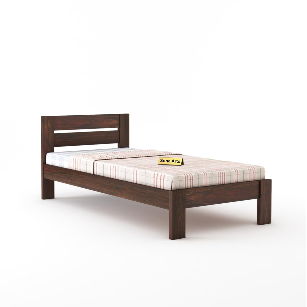 Eros Solid Sheesham Wood Single Size Bed without Storage in walnut finish - side angle view