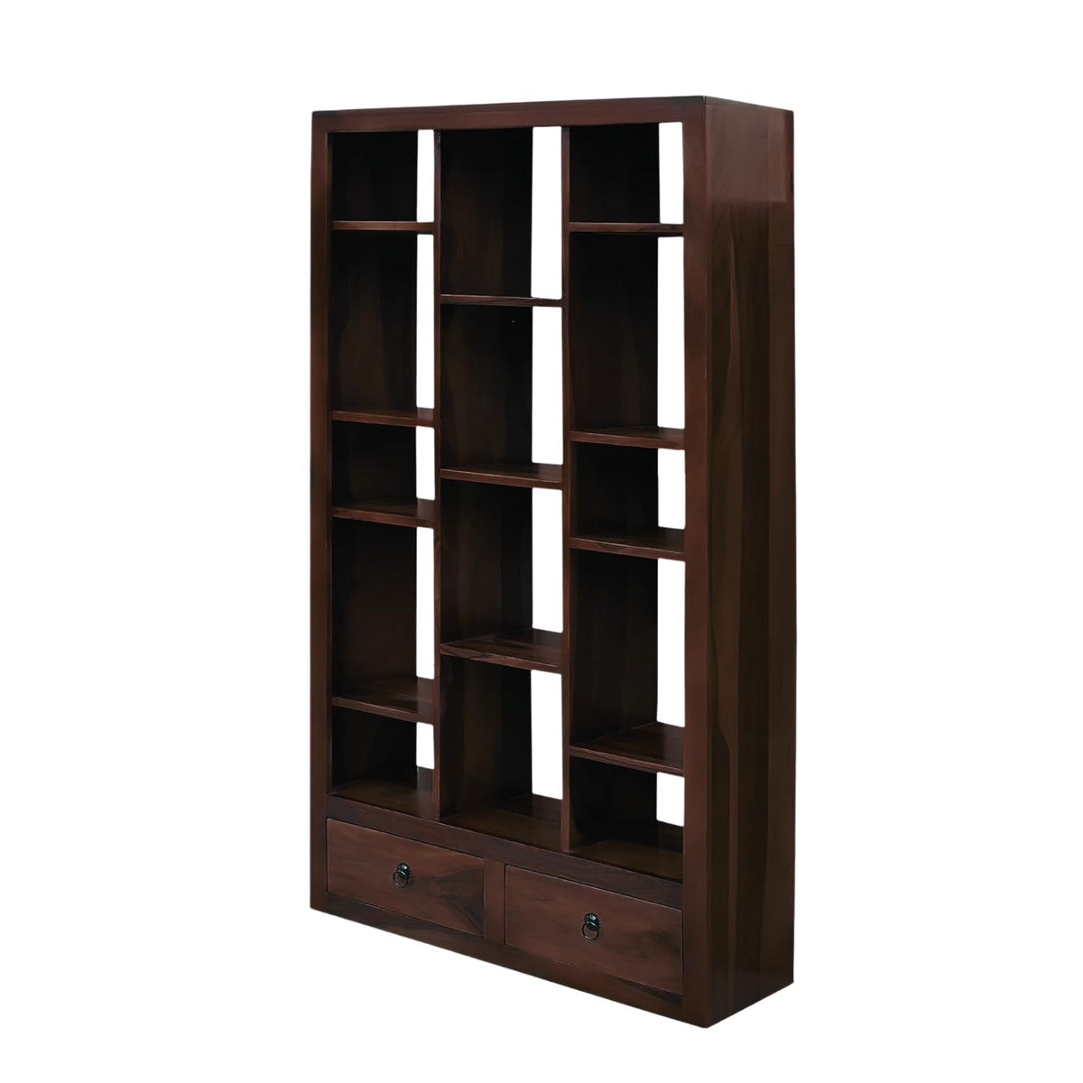 SAC-Zigzag Solid Sheesham Wood Book Shelf for Home Library in walnut finish - close-up of the walnut finish and wood grain