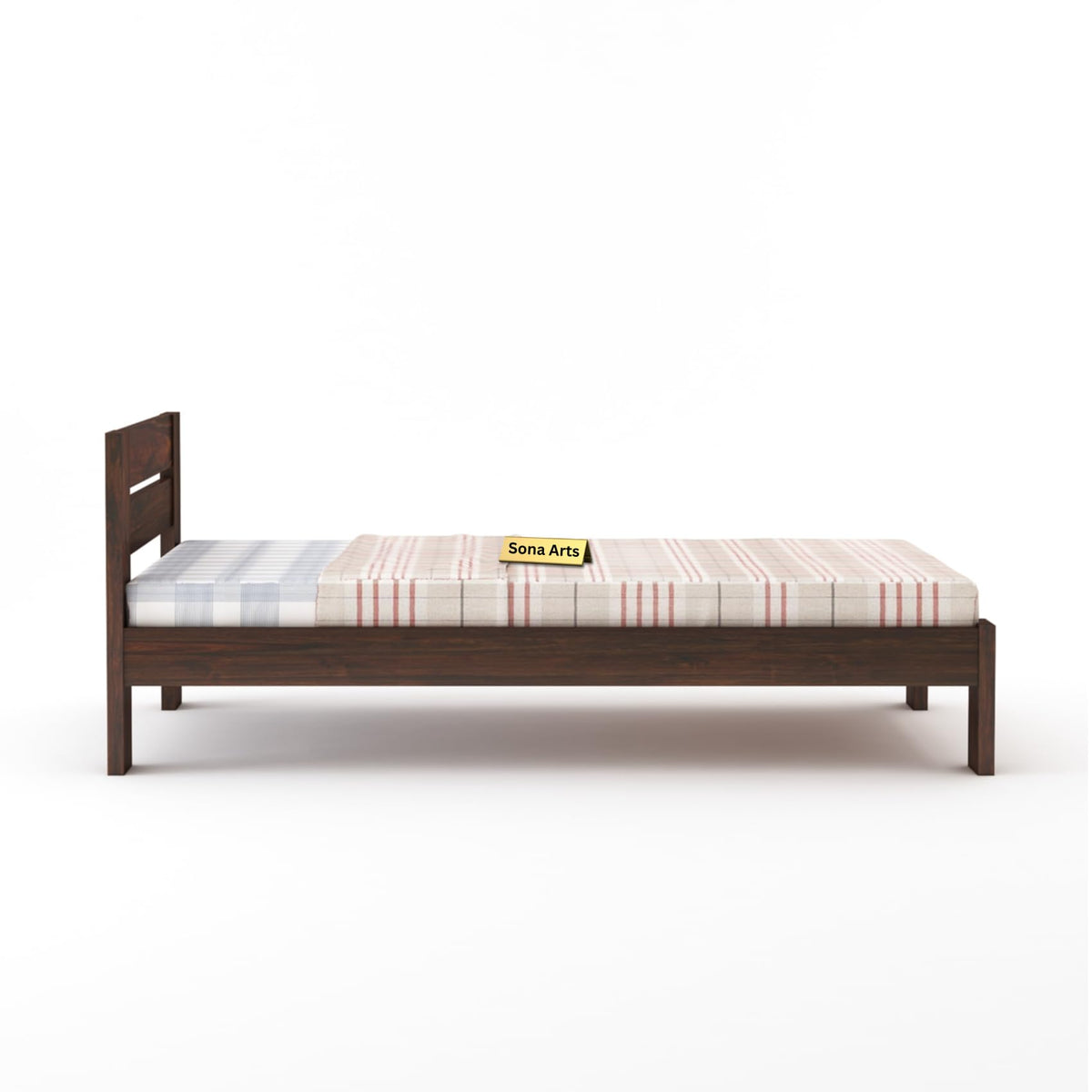 Eros Solid Sheesham Wood Single Size Bed without Storage in walnut finish - headboard detail