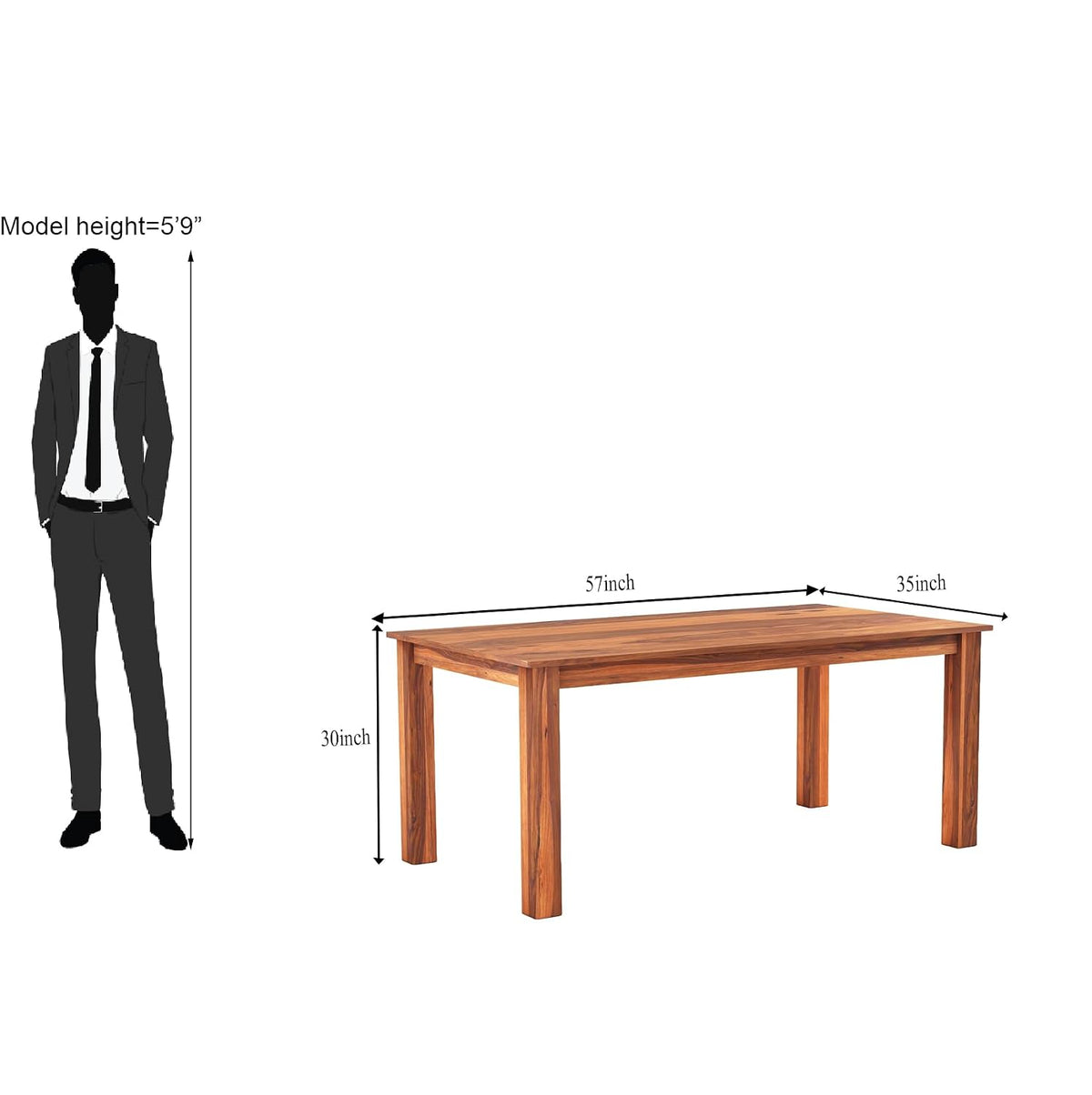 Luxe Solid Sheesham Wood 6 Seater Dining Table Set - Natural Finish