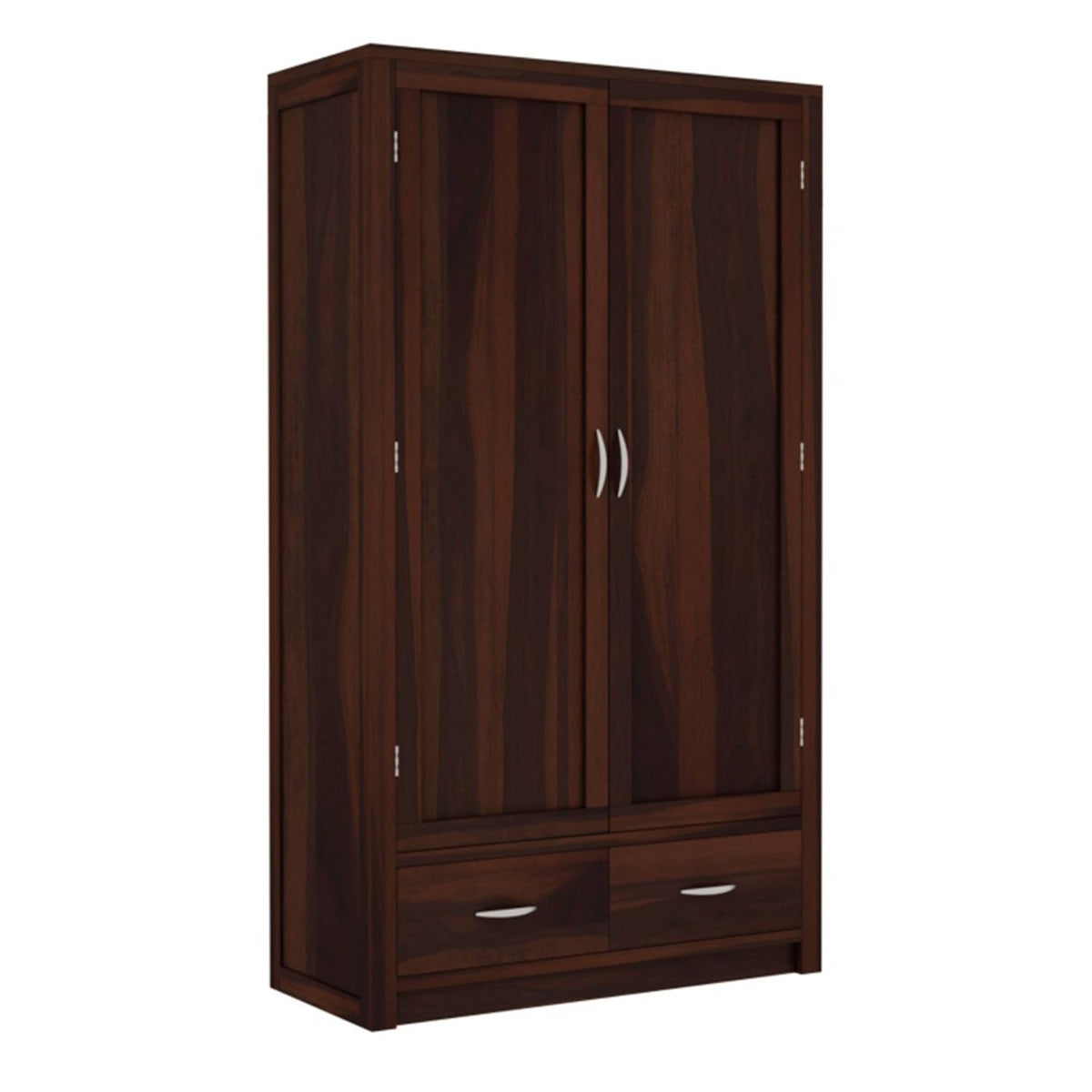 Dorian Solid Sheesham Wood 2 Door Wardrobe with 2 Drawers in walnut finish - door panel detail