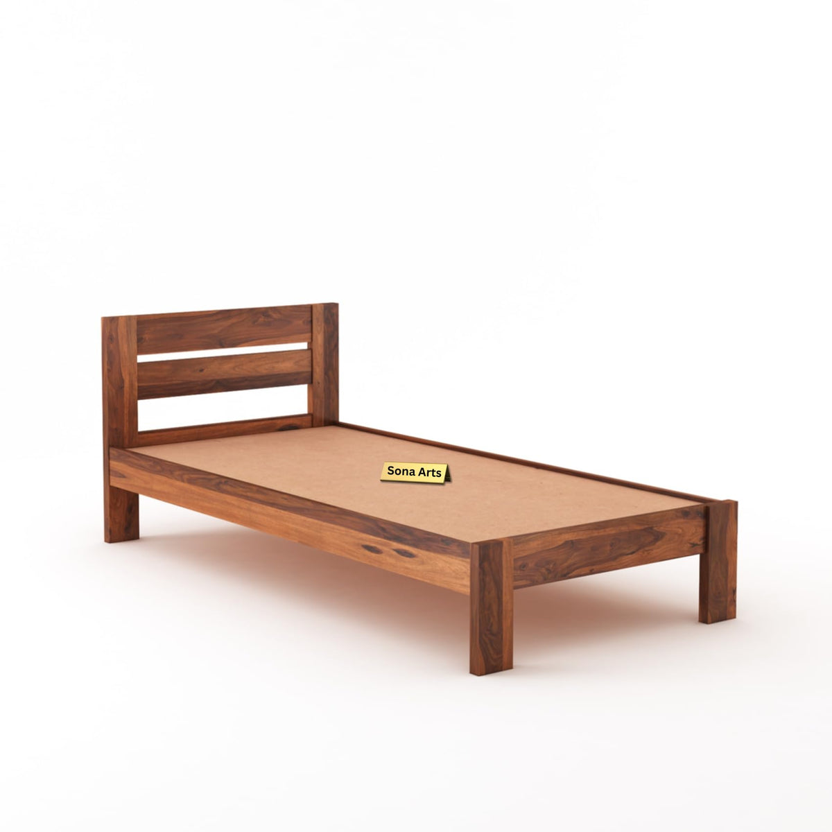 Eros Solid Sheesham Wood Single Size Bed without Storage in natural finish - close-up of the natural finish and wood grain