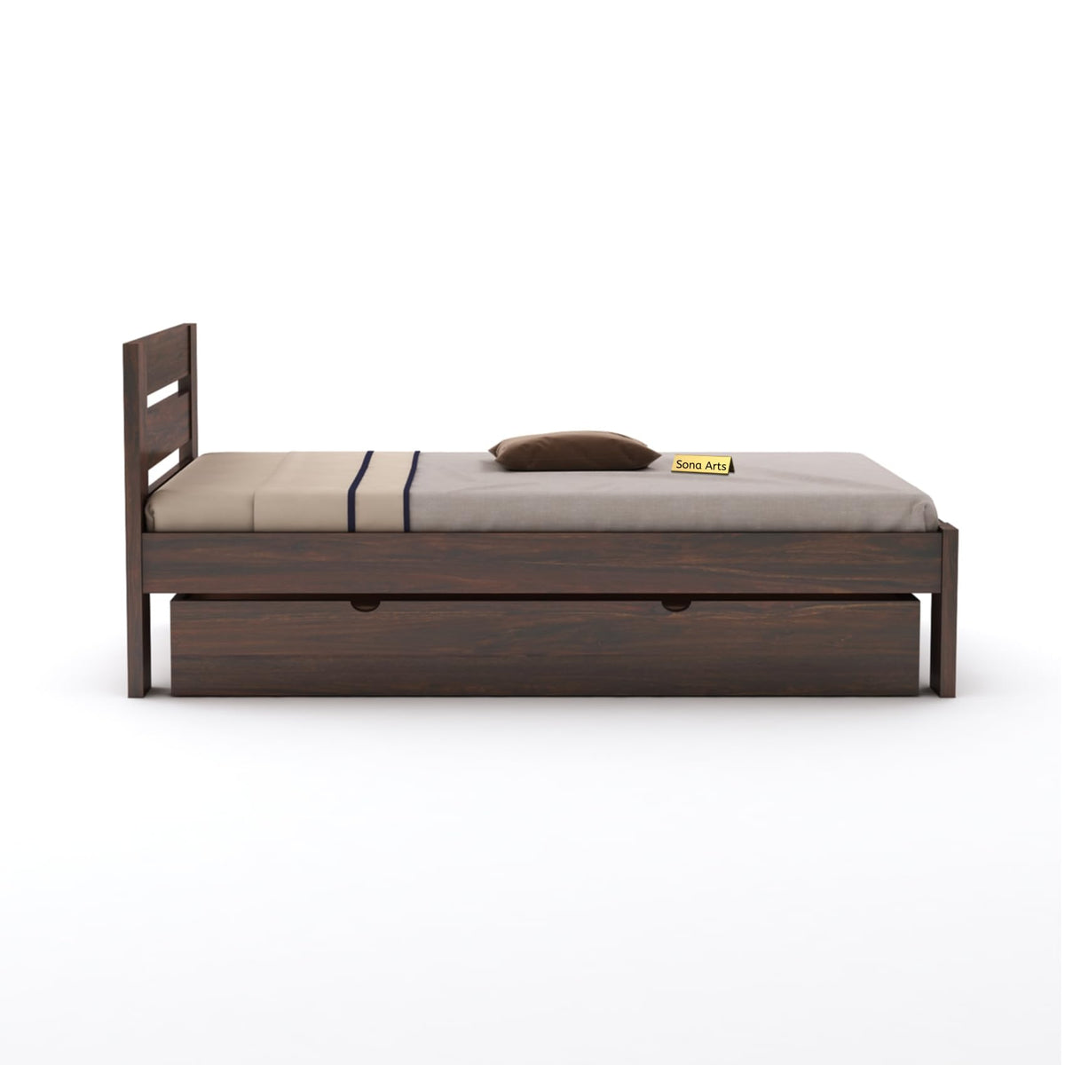 Eros Solid Sheesham Wood Single Size Trundle Bed in walnut finish - alternate view