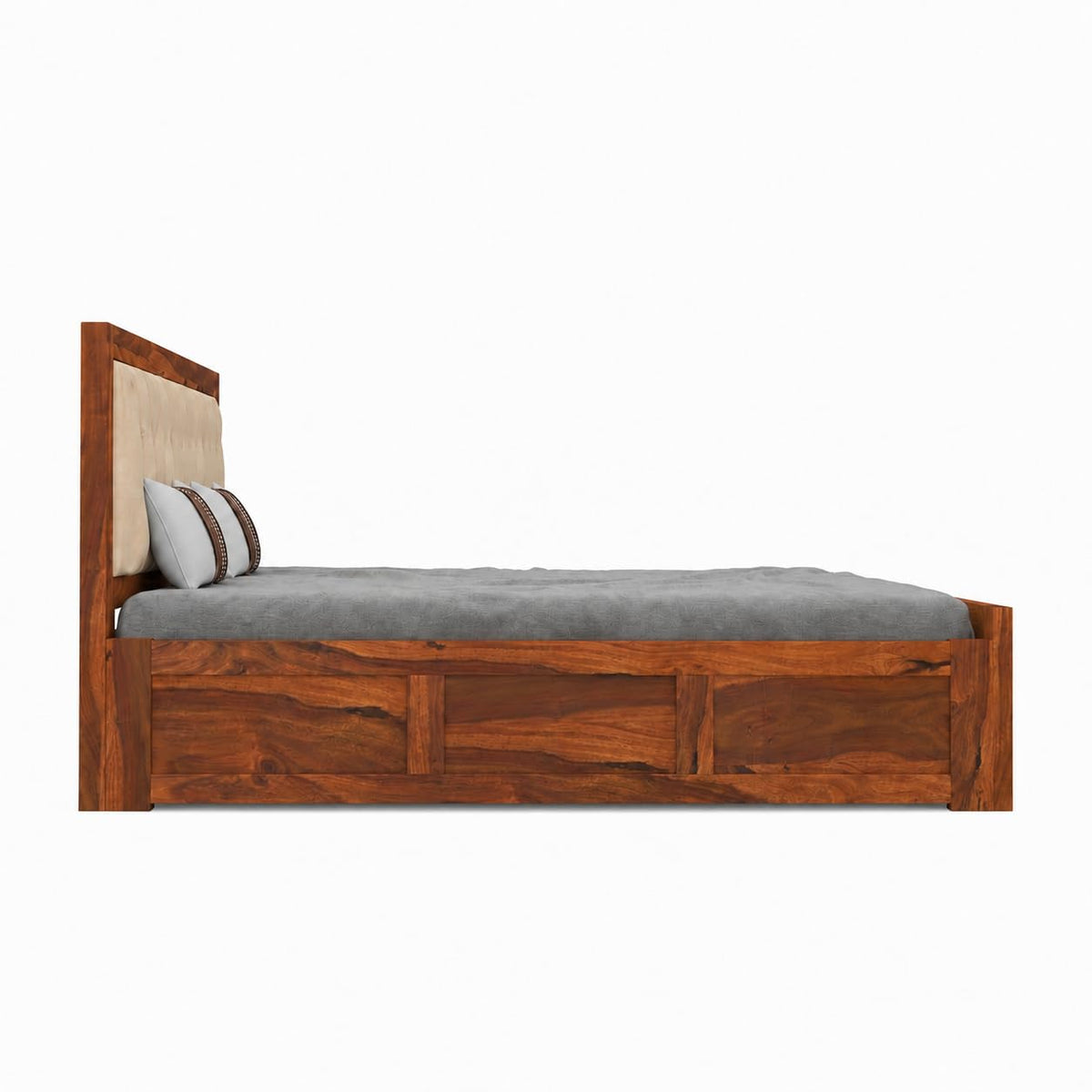 Veronica Sheesham King Size Bed with Storage + 2 Bedside in natural finish - close-up of the natural finish and wood grain