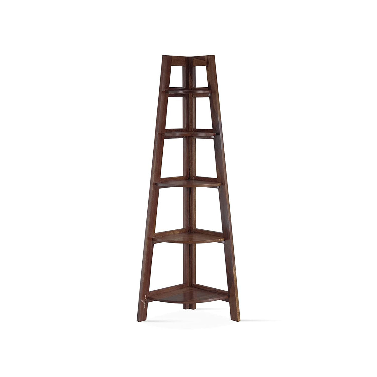 Black Solid Sheesham Wood Corner Stand in walnut finish - styled in a living room