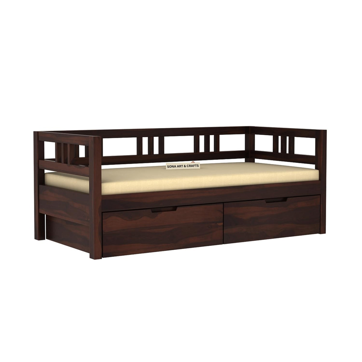 Sofa Cum Diwan Solid Sheesham Wood in walnut finish - backrest detail