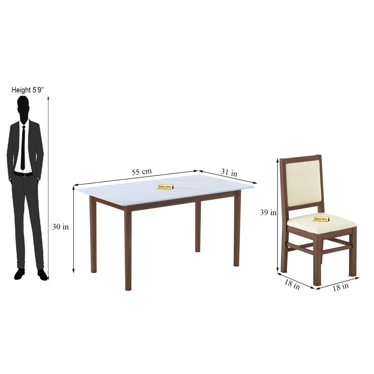 Marble Solid White Solid Sheesham Wood 6 Seater Dining Table Set - corner angle view