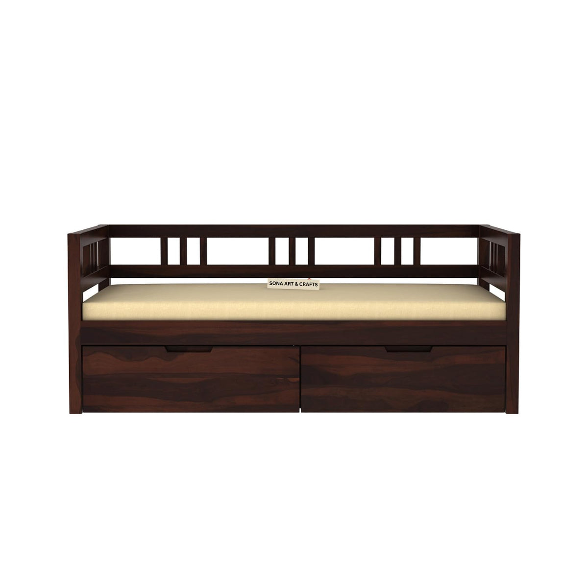 Sofa Cum Diwan Solid Sheesham Wood in walnut finish - corner angle view
