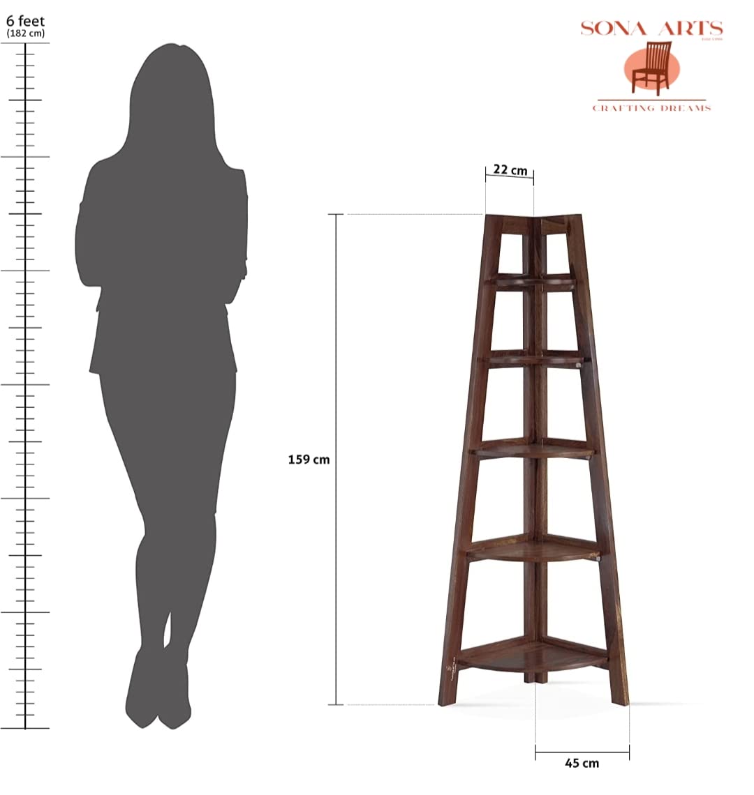Black Solid Sheesham Wood Corner Stand in walnut finish - alternate view