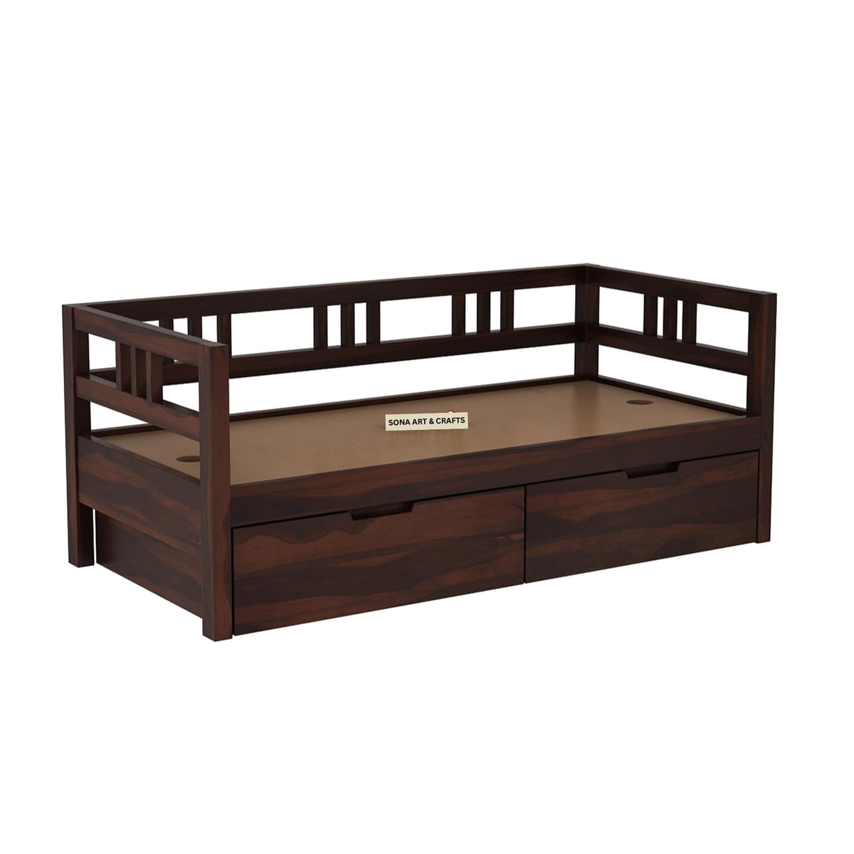 Sofa Cum Diwan Solid Sheesham Wood in walnut finish - alternate view