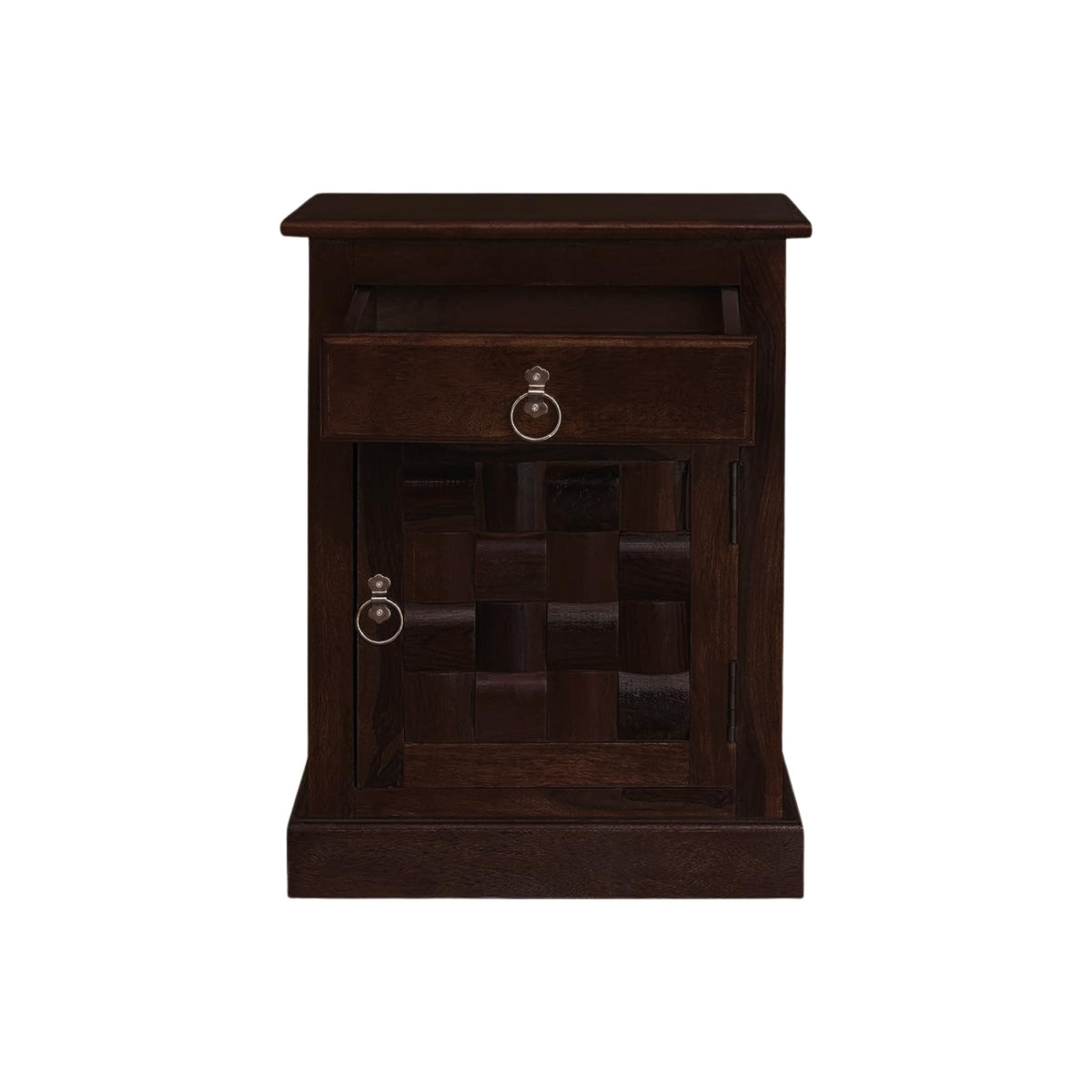 Niwar Solid Sheesham Wood Bedside Table in walnut finish - alternate view