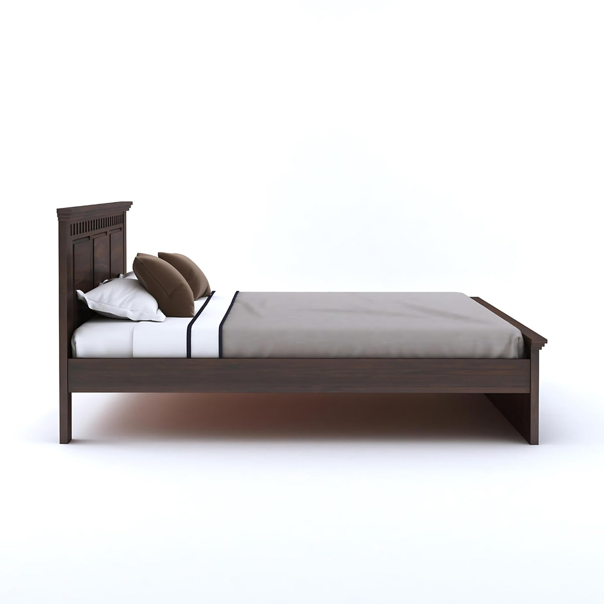 Kuber Solid Sheesham Wood Queen Size Bed without Storage in walnut finish - headboard detail