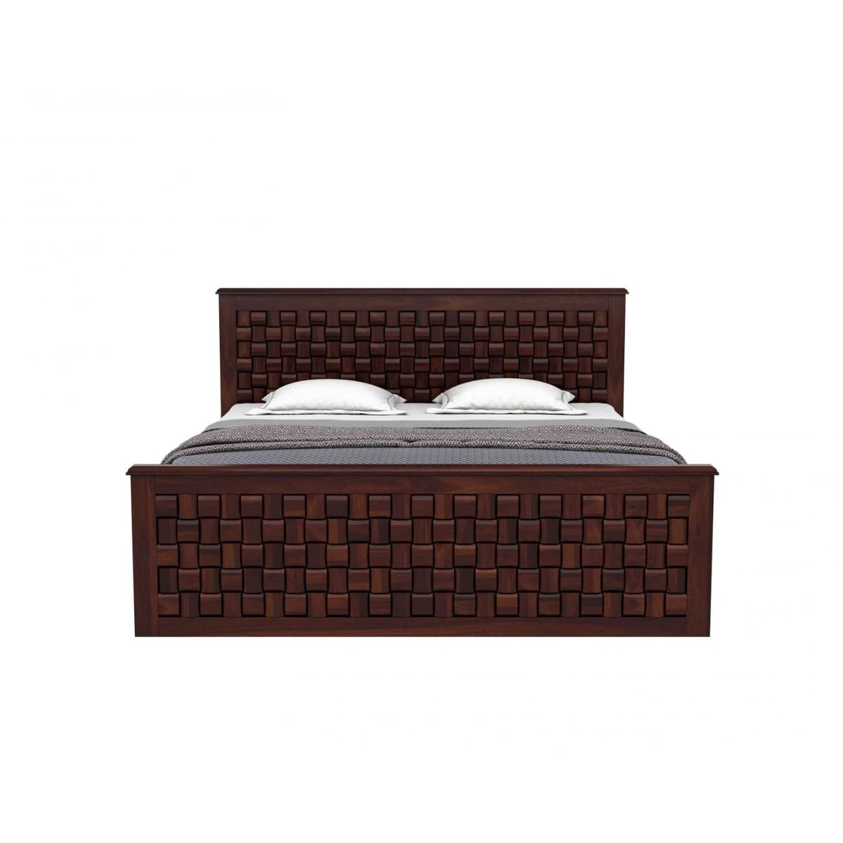 Niwar Solid Sheesham Wood Queen Size Bed with Box Storage & 2 Bedside Tables in natural finish - alternate view