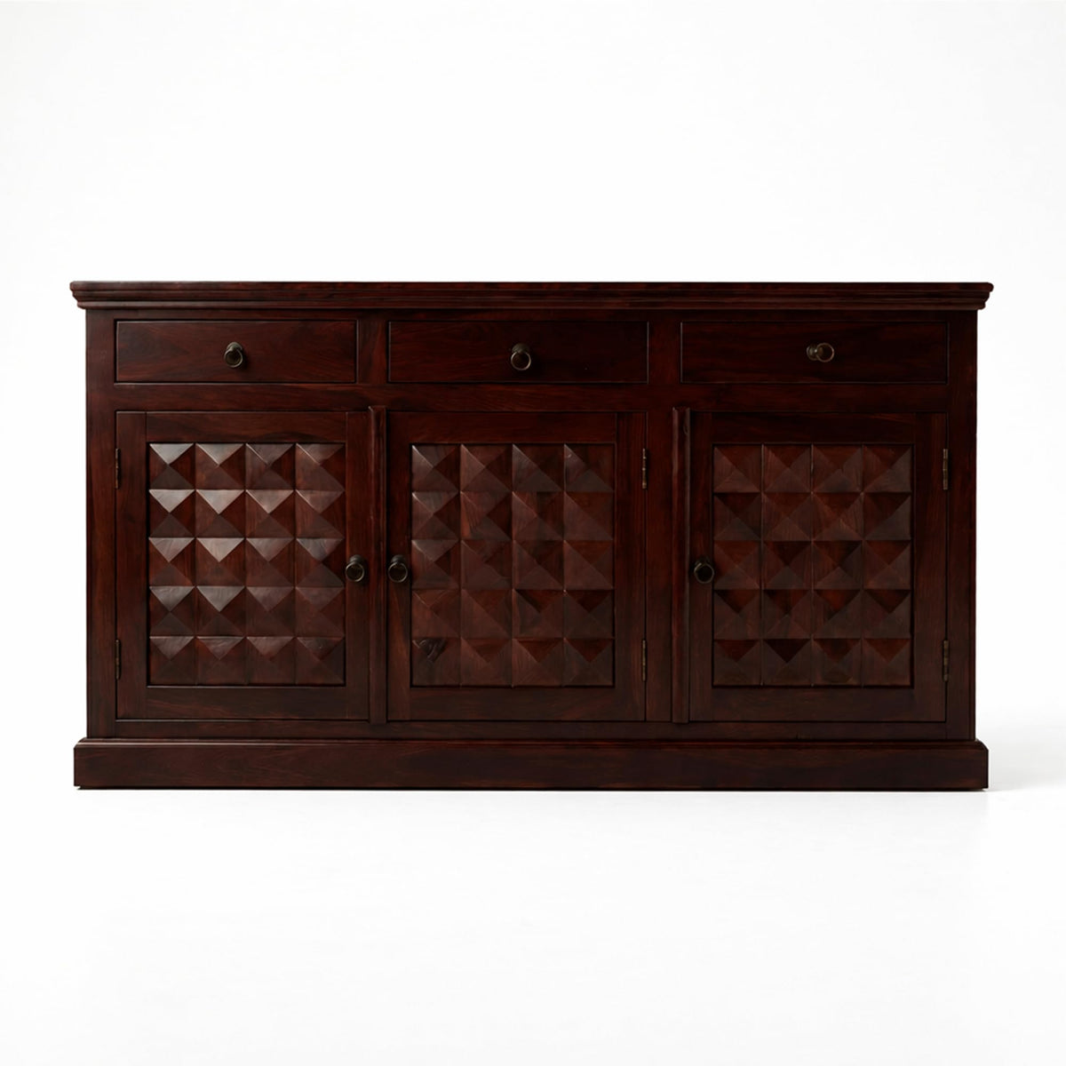 Diamond Solid Sheesham Wood Sideboard Cabinet for Living Room in walnut finish - styled in a living room