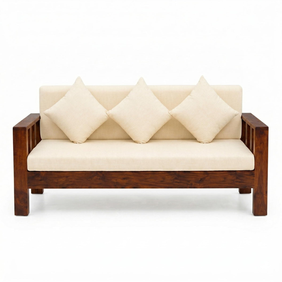 Natraj 3 Seater Sheesham Wood Sofa Set for Living Room in natural finish - close-up of the natural finish and wood grain