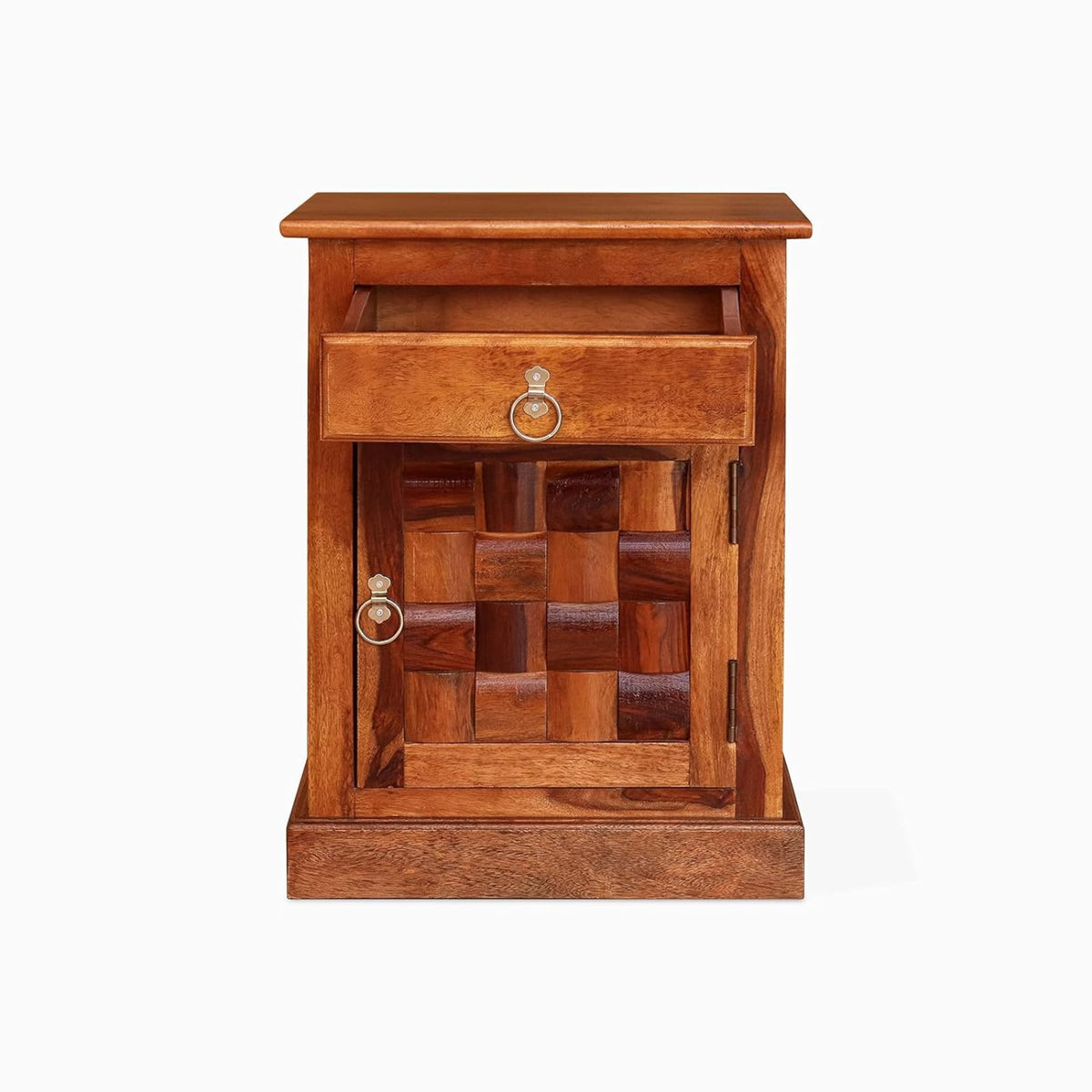 Niwar Solid Sheesham Wood Bedside Table in natural finish - alternate view