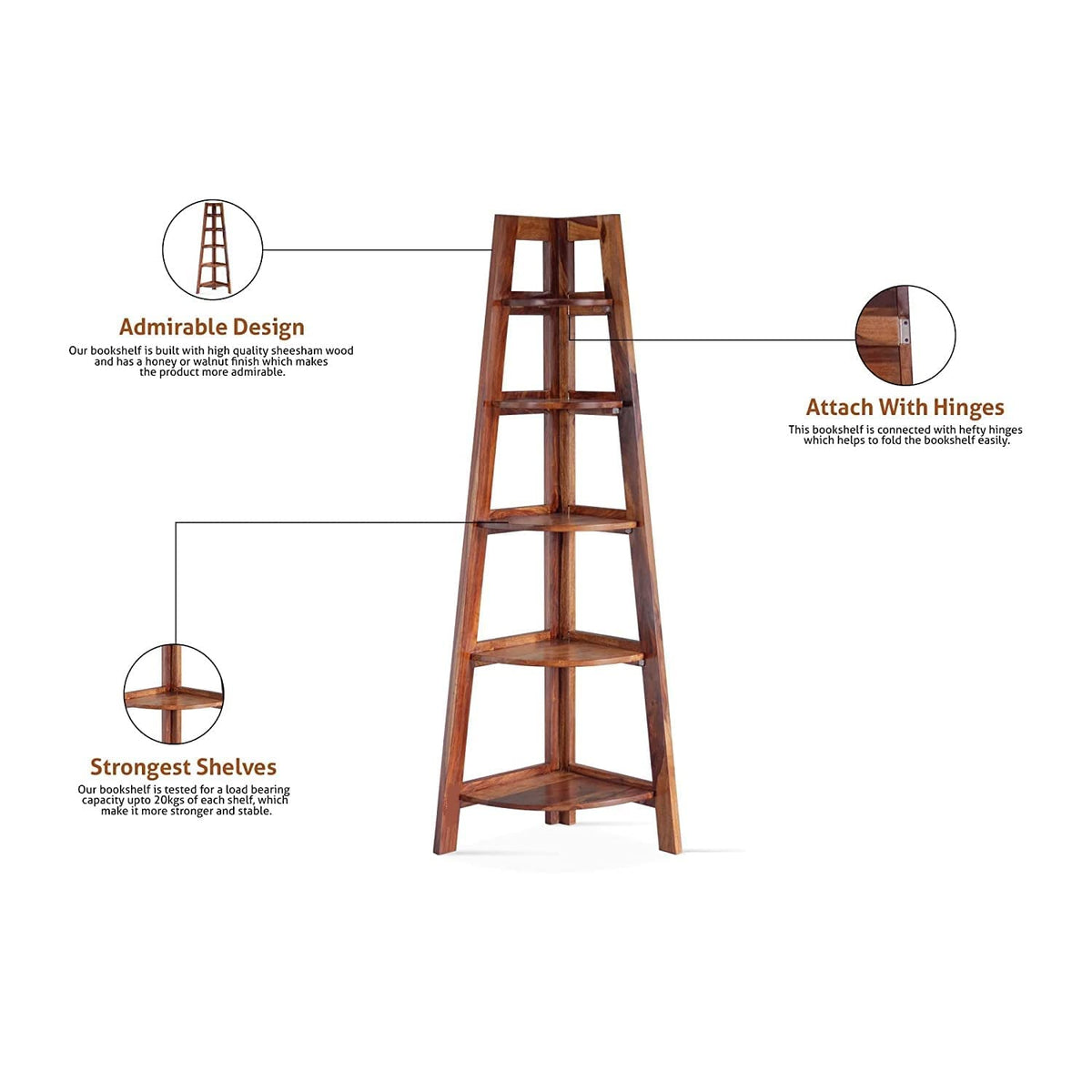 Corner Solid Sheesham Wood Corner Stand - close-up of the natural finish and wood grain