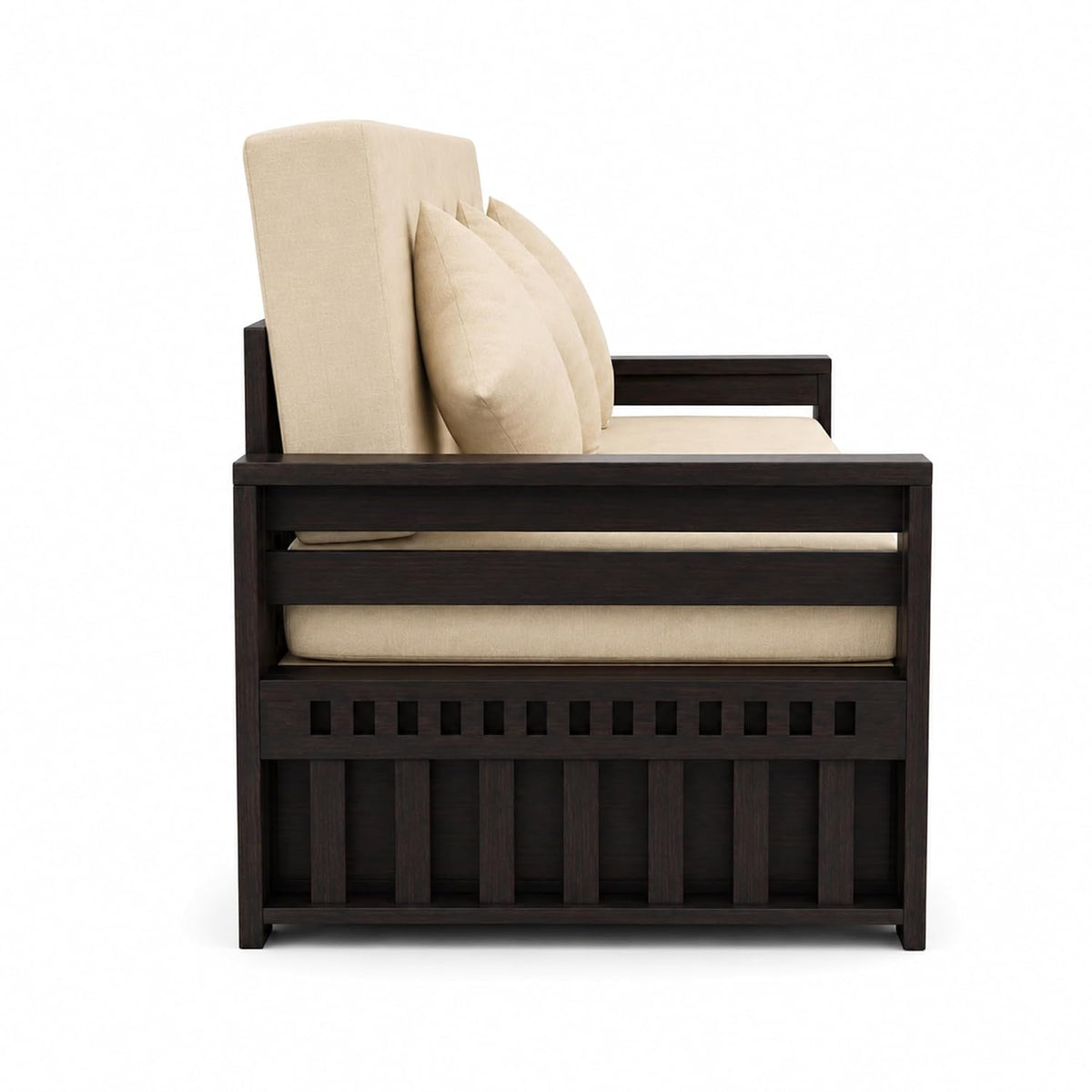 Diamond With Bedside Solid Sheesham Wood Sofa Cum Bed in walnut finish - backrest detail
