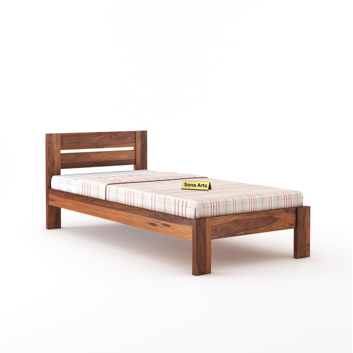 Eros Solid Sheesham Wood Single Size Bed without Storage in natural finish - side angle view