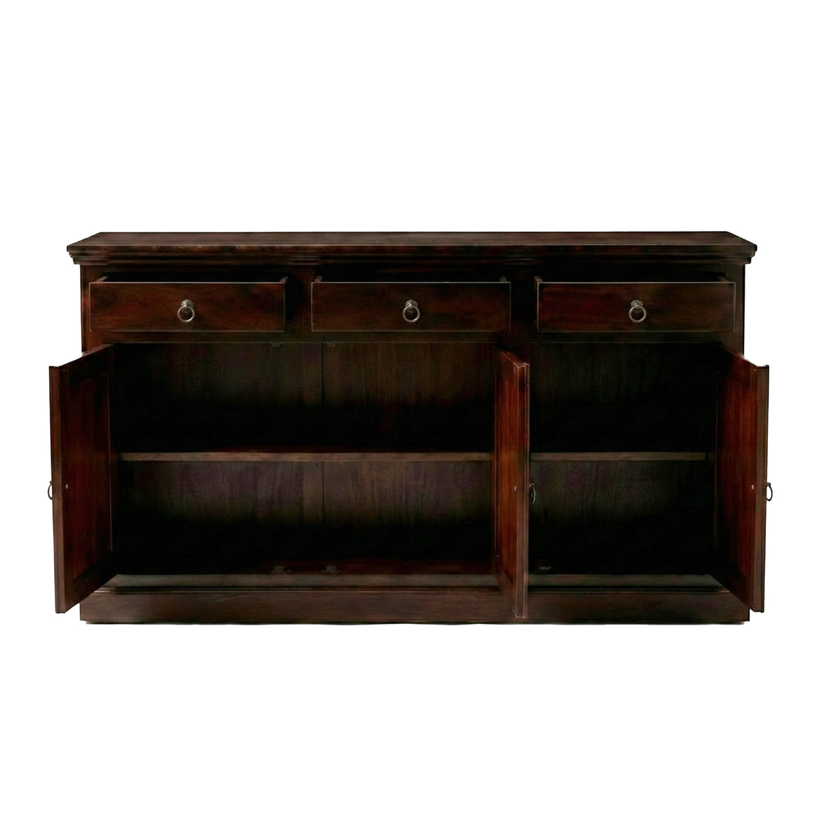 Diamond Solid Sheesham Wood Sideboard Cabinet for Living Room in walnut finish - close-up of the walnut finish and wood grain