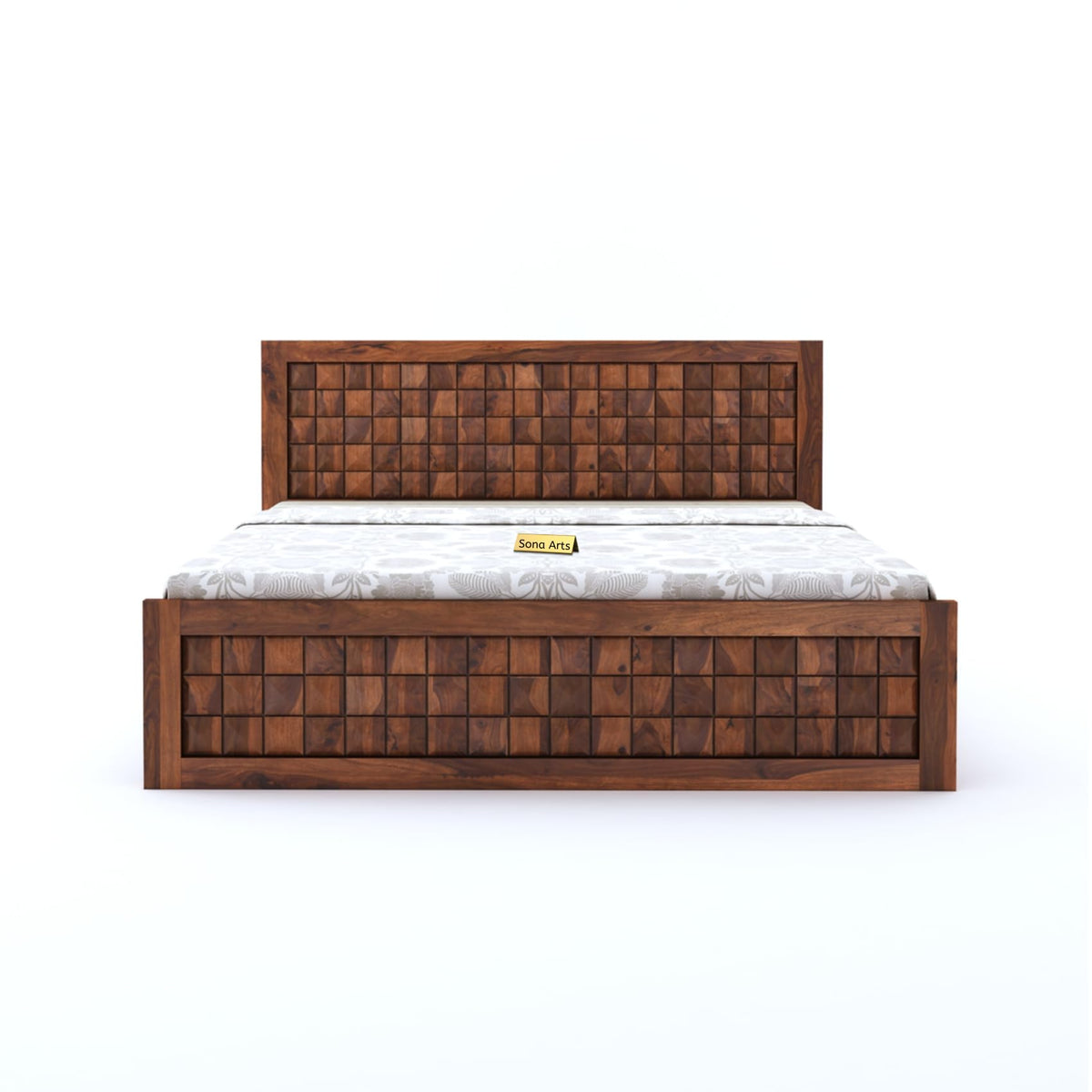 Diamond Solid Sheesham Wood King Size Bed without Storage in natural finish - styled in a bedroom