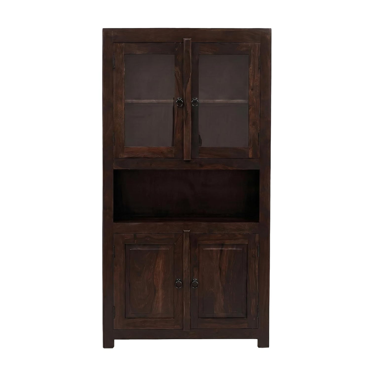 4 Door Sheesham Wood Bookshelf & Crockery Cabinet in walnut finish - full product view