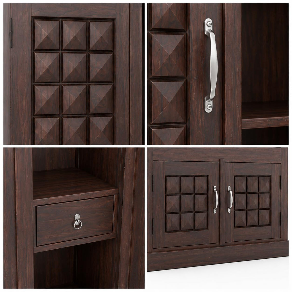 Diamond Solid Sheesham Wood 2 Door Wardrobe with Two Mini Door - Walnut Finish