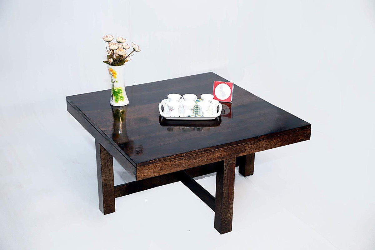 Japani Capsule Cushion Solid Sheesham Wood Coffee Table in walnut finish - close-up of the walnut finish and wood grain