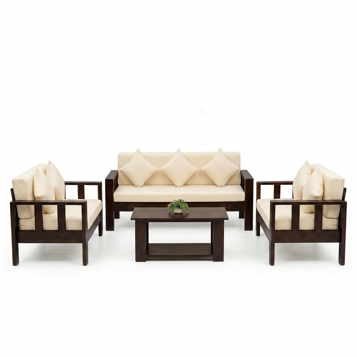 Natraj 7 Seater Solid Sheesham Wood Sofa Set for Living Room in walnut finish - corner angle view