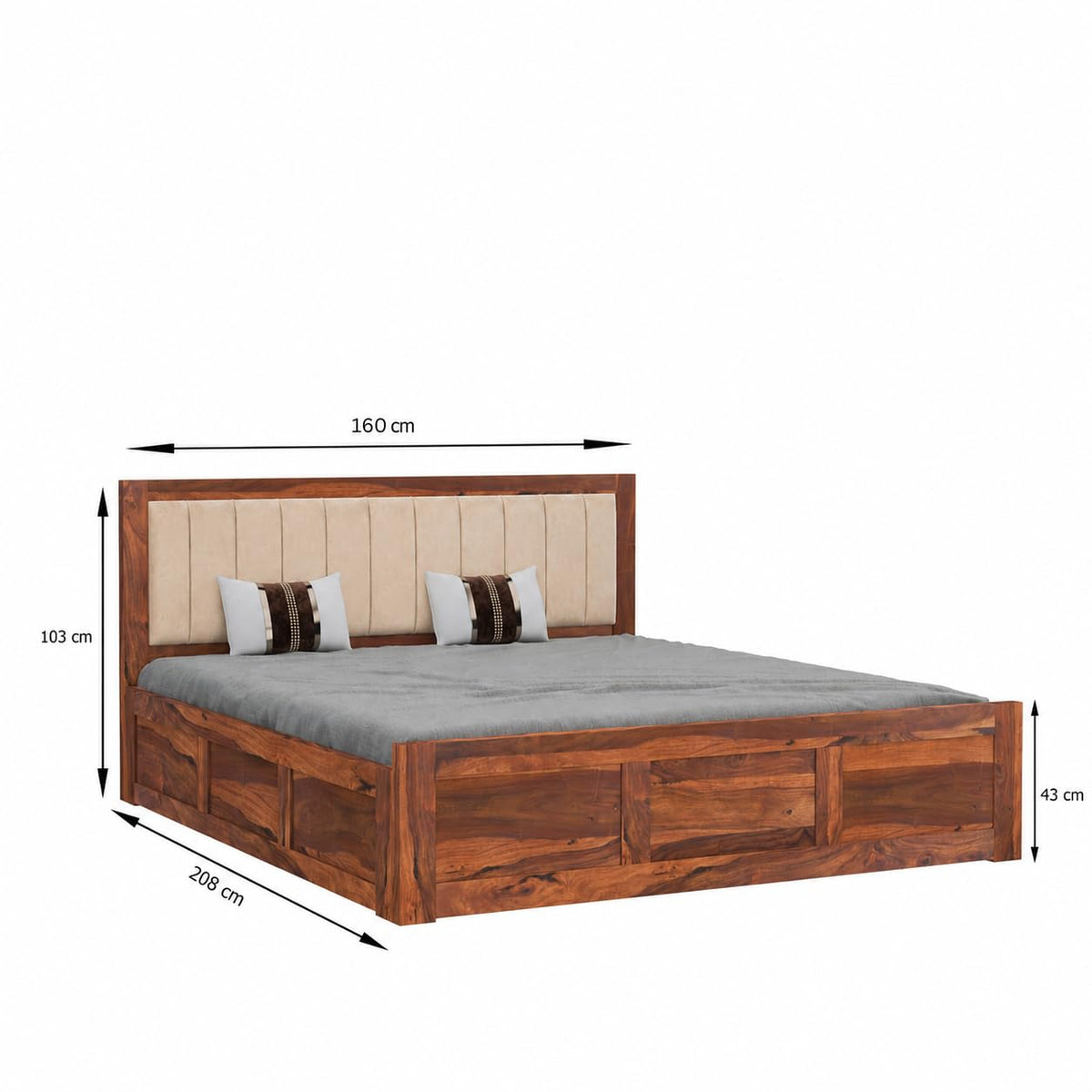 Veronica Solid Sheesham Wood Queen Size Bed with Box Storage in natural finish - side angle view