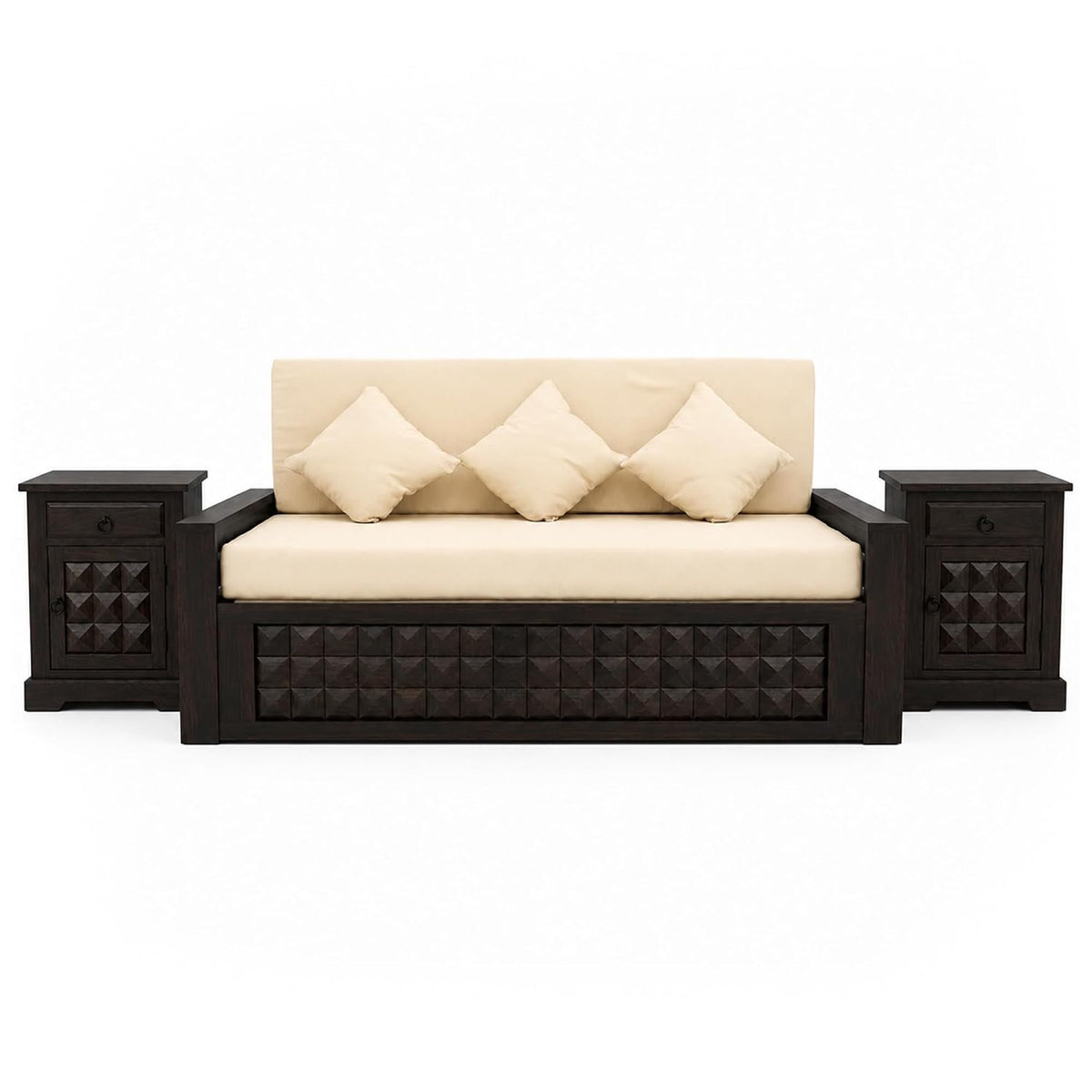 Diamond With Bedside Solid Sheesham Wood Sofa Cum Bed in walnut finish - alternate view