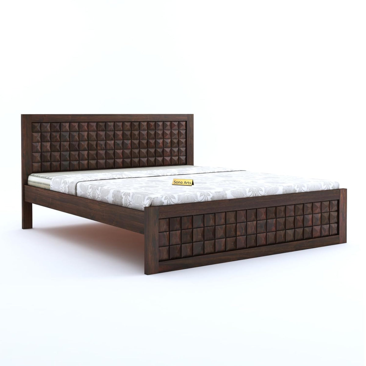 Diamond Solid Sheesham Wood King Size Bed without Storage in walnut finish - alternate view