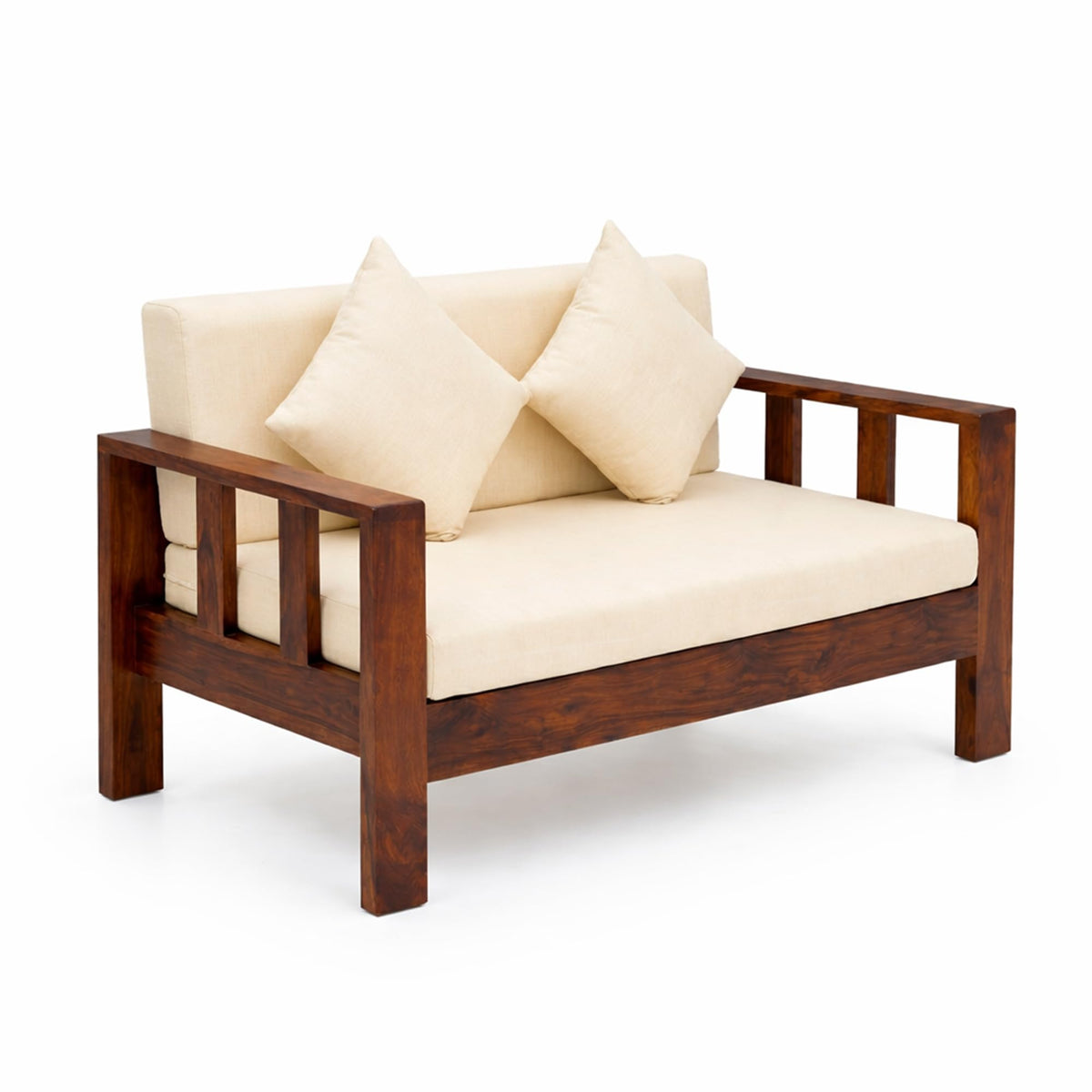 Natraj 2 Seater Sheesham Wood Sofa Set for Living Room in natural finish - close-up of the natural finish and wood grain