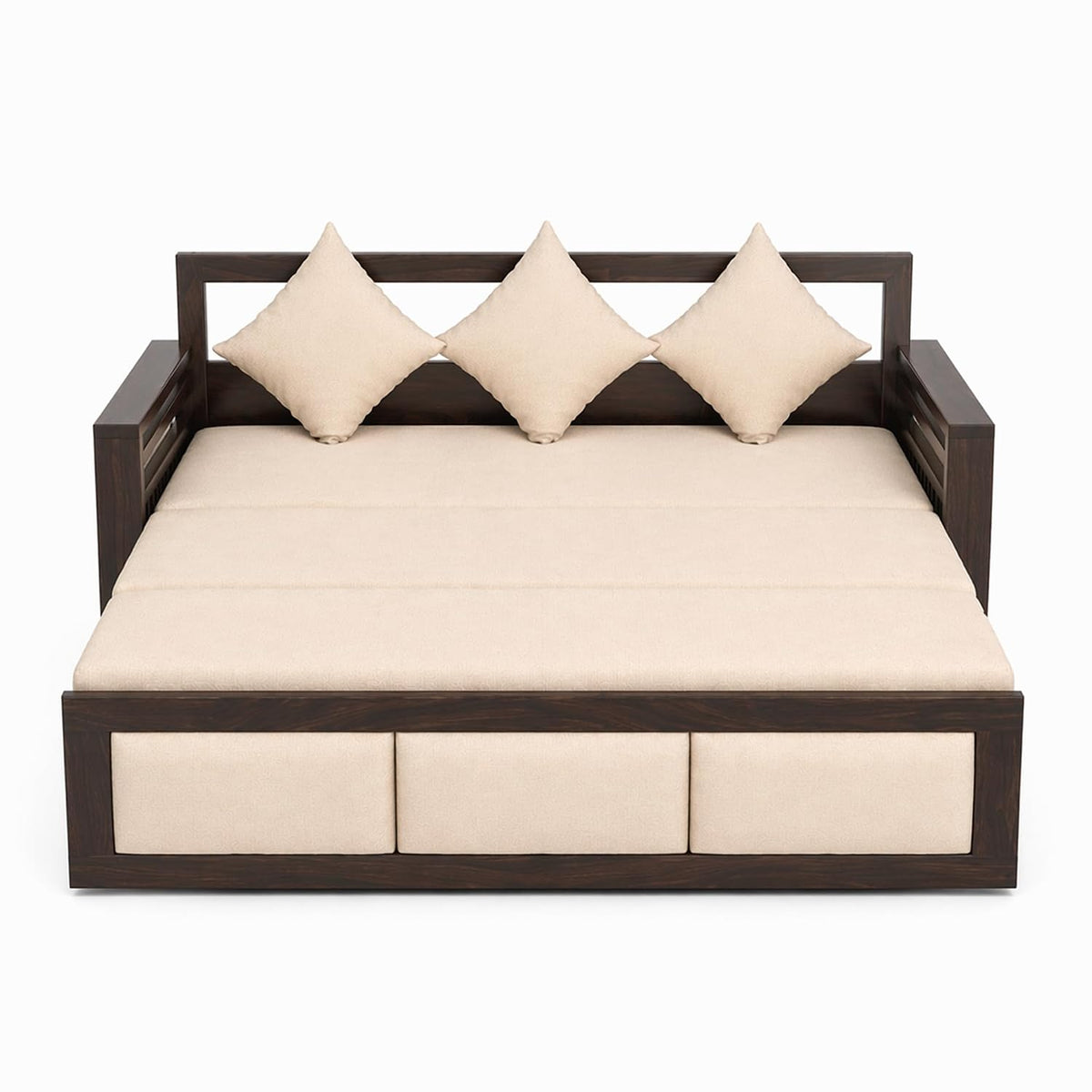 Zeus Solid Sheesham Wood Sofa Cum Bed in natural finish - alternate view