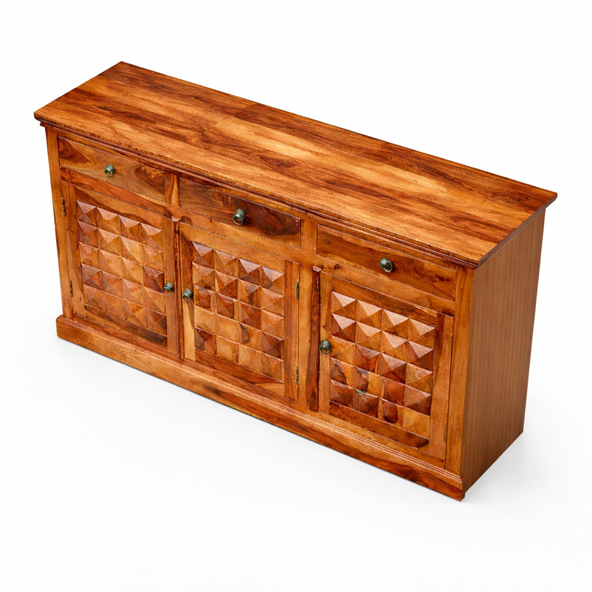 Diamond Solid Sheesham Wood Sideboard Cabinet for Living Room in natural finish - corner angle view