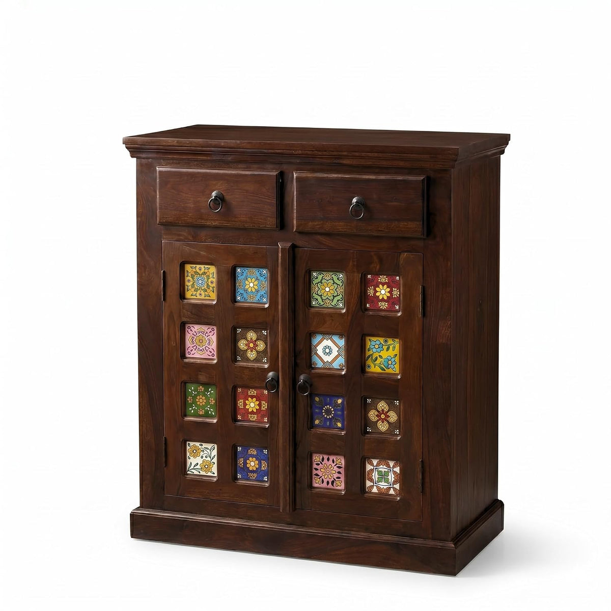 Small Tile Wooden Sideboard Tv Cabinet for Living Room Finish - Walnut