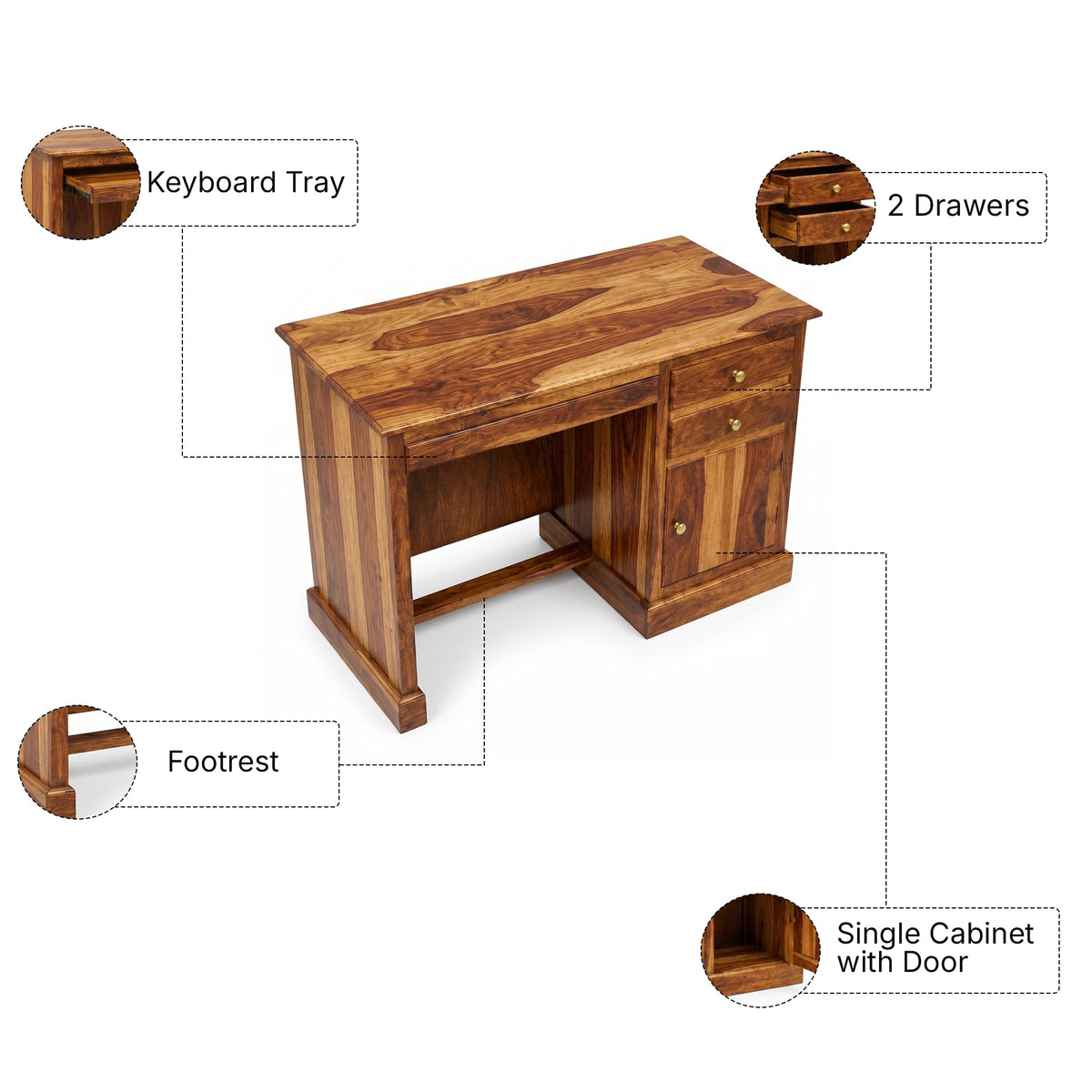 Carmel Lite Solid Sheesham Wood Study Table in natural finish - styled in a home office