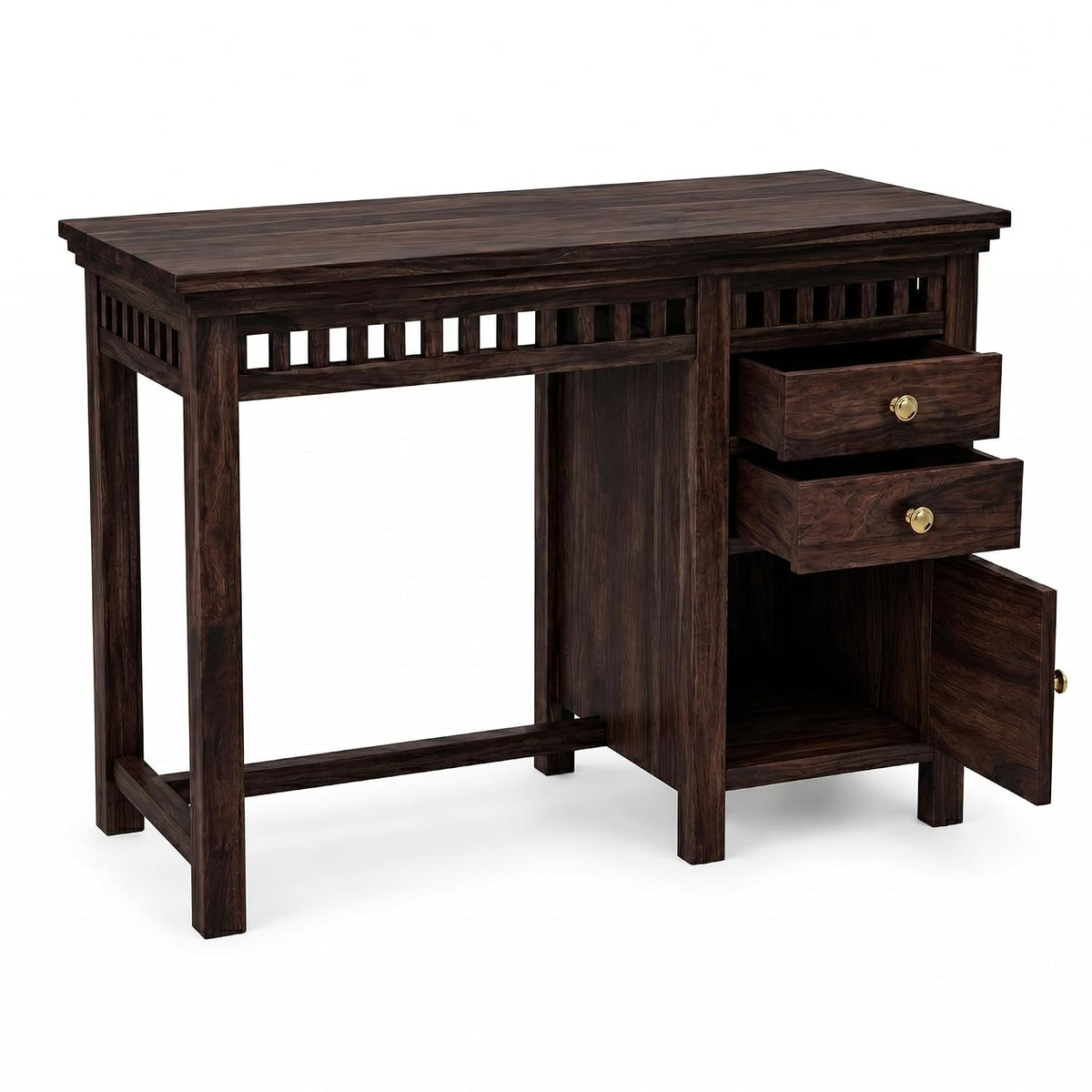 Kuber Solid Sheesham Wood Study Table in walnut finish - drawer detail