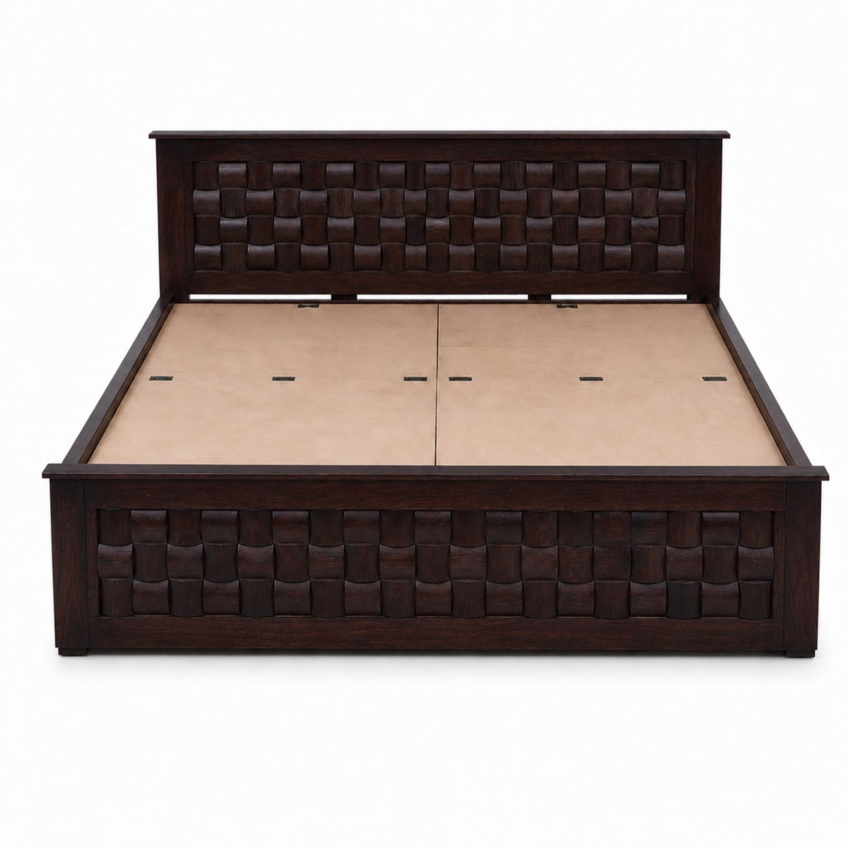 Niwar Solid Sheesham Wood King Size Bed with Box Storage in natural finish - headboard detail