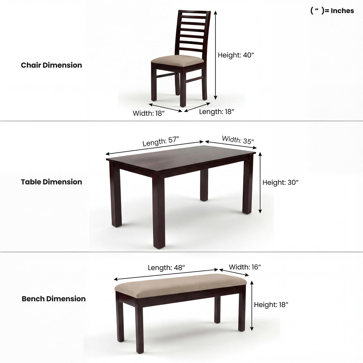 7 Fanti walnut with Solid Sheesham Wood 6 Seater Dining Table Set with Bench - table top close-up