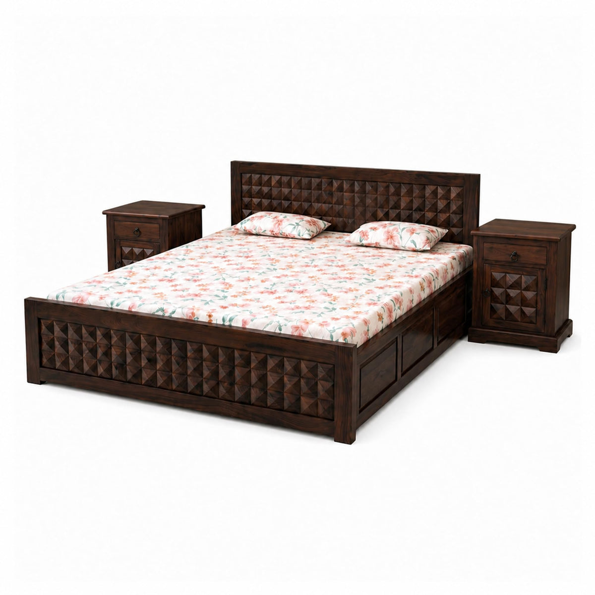 Diamond BBS-W-C-BT-W-K Solid Sheesham Wood Bedroom Furniture Set - close-up of the natural finish and wood grain