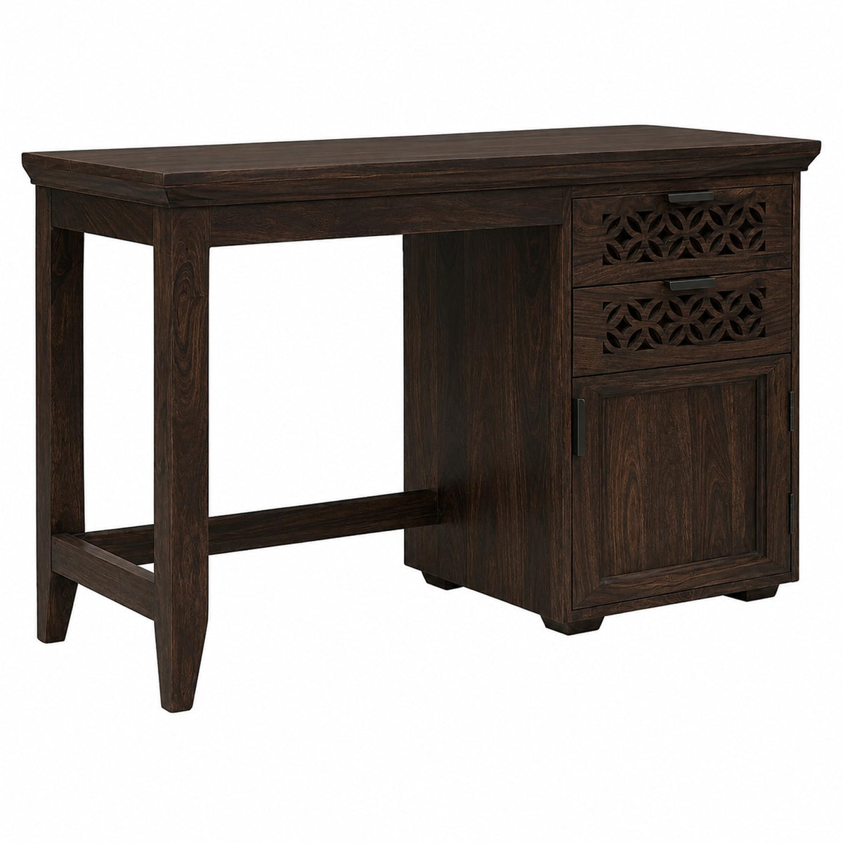 CNC Solid Sheesham Wood Study Table in walnut finish - close-up of the walnut finish and wood grain