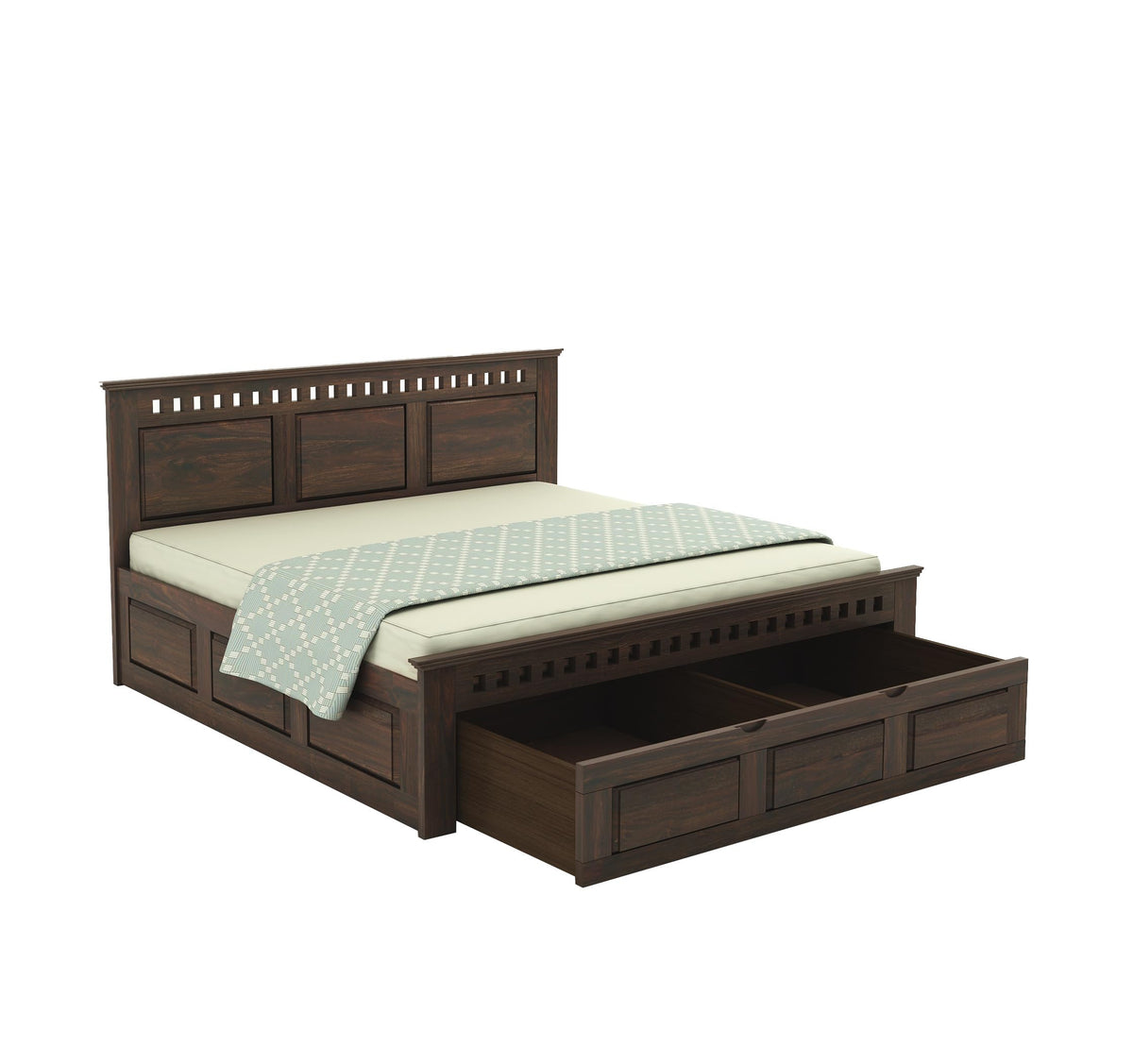Kuber Solid Sheesham Wood Queen Size Bed with Drawer Storage in walnut finish - alternate view