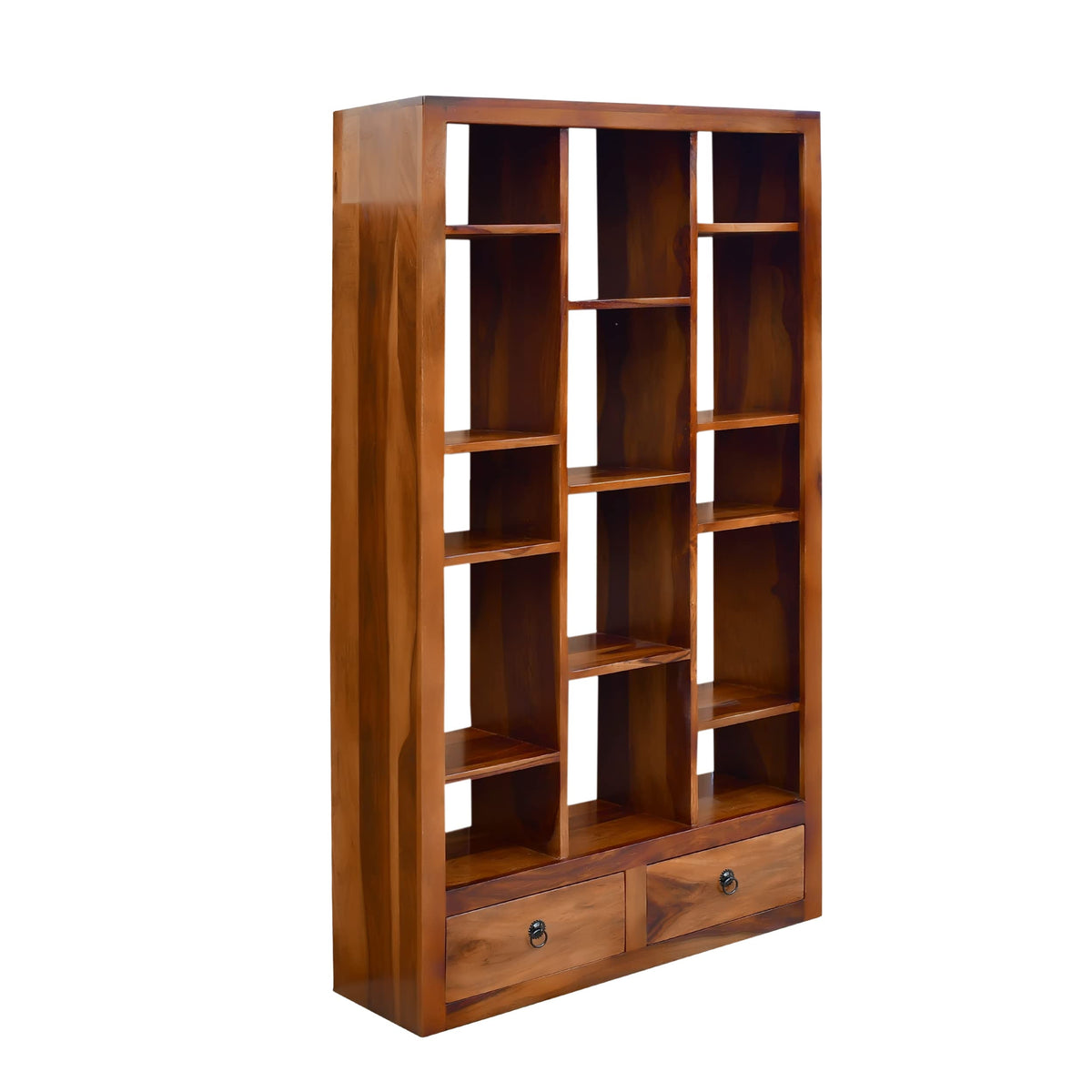 SAC-Zigzag Solid Sheesham Wood Book Shelf for Home Library - styled in a living room