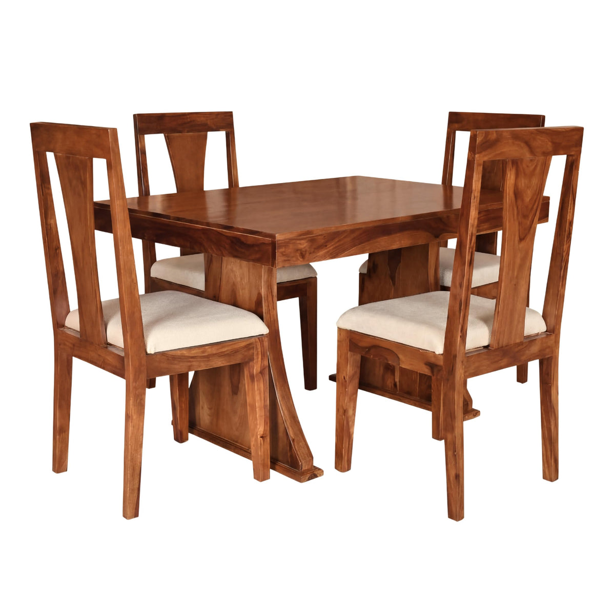 Ganpati Paan Solid Sheesham Wood 4 Seater Dining Table Set - side angle view