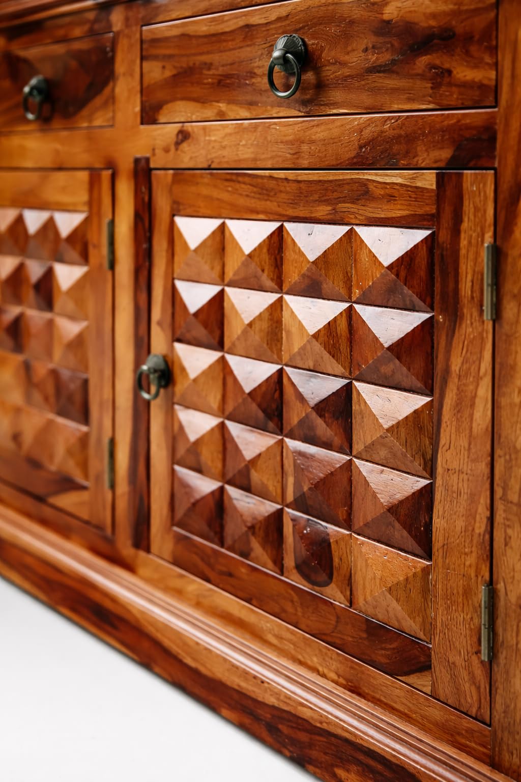 Diamond Solid Sheesham Wood Sideboard Cabinet for Living Room in natural finish - full product view