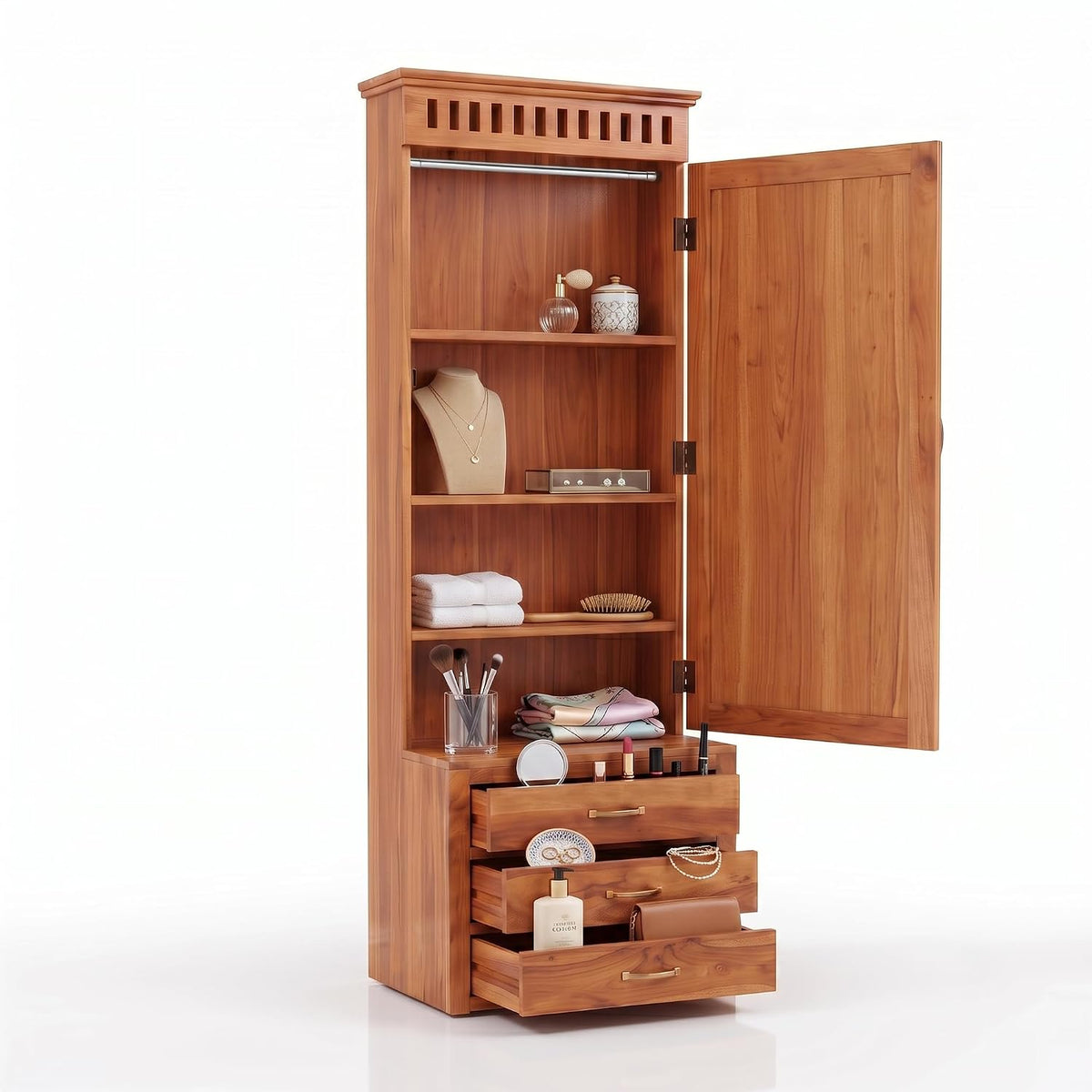 Kuber Solid Sheesham Wood Dressing Table in natural finish - close-up of the natural finish and wood grain